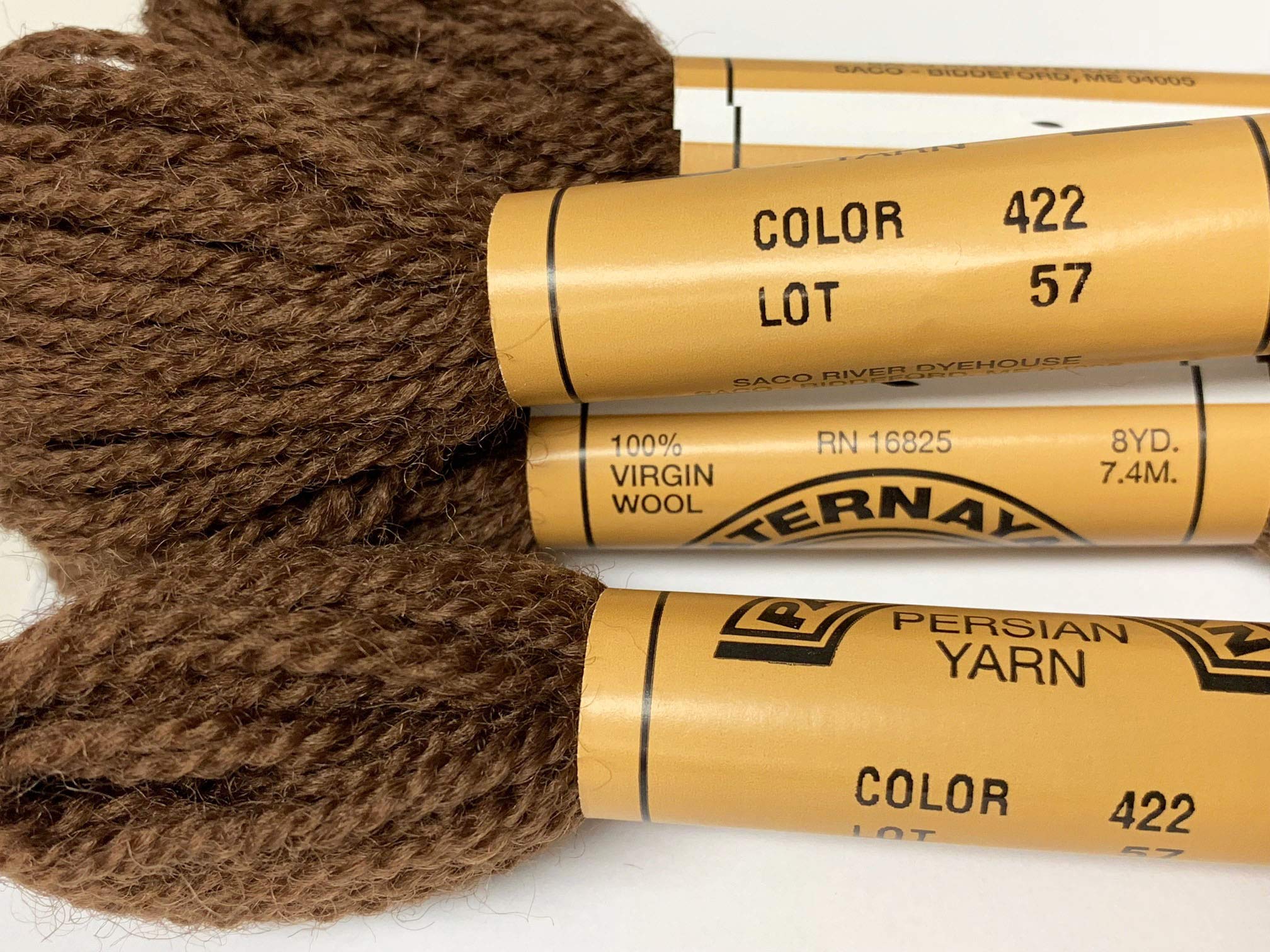 Paternayan Needlepoint 3-ply Wool Yarn-Color-422-COFFEE Brown-This Listing is for 2 Mini 8-yd skeins-These are pre-Cut skeins