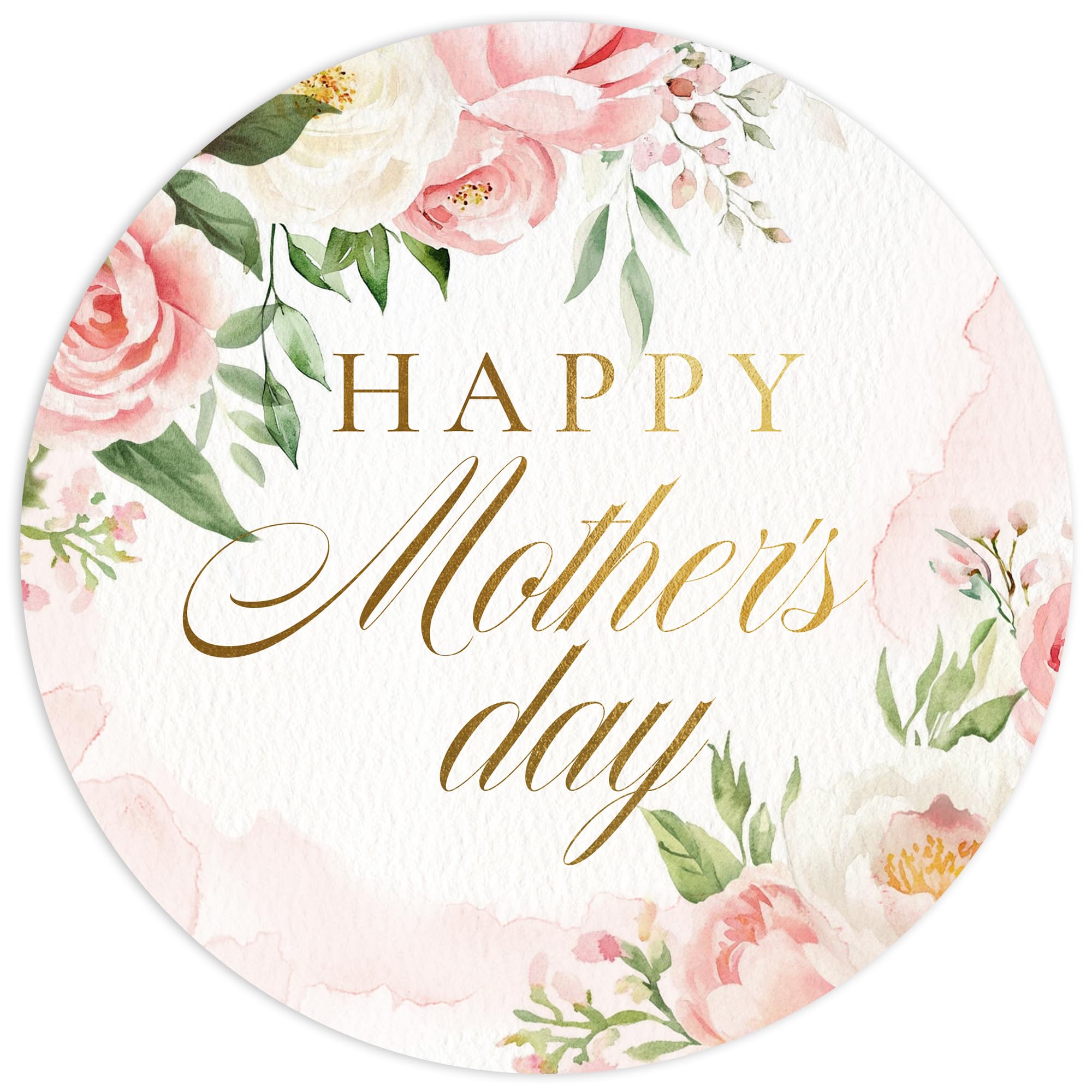 Mobiusea Creation Pink Floral Mothers Day Stickers | 60-Pack 2 inch Large Size | Gold Foil | Happy Mother's Day Stickers | Pink Floral Rose Happy
