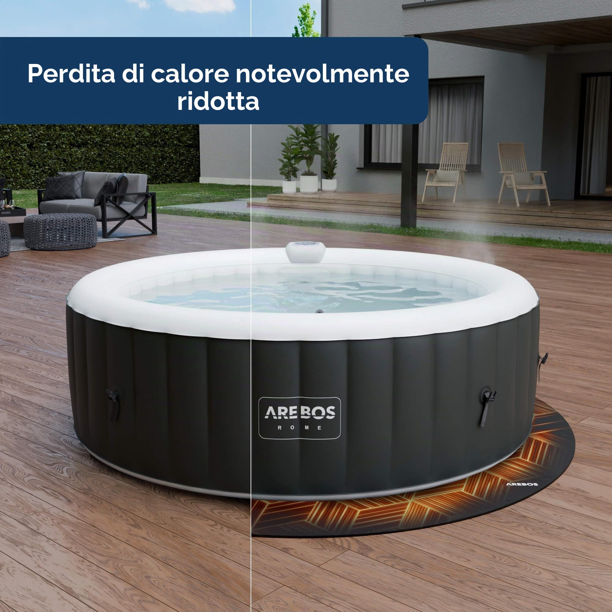 AREBOS Tappetino Protettivo per Piscina e Spa Ø 240 cm | Tappeto Eva Puzzle Rotondo per Vasca idromassaggio | Isolante e Antiscivolo | per Spa gonfiabili da Esterno