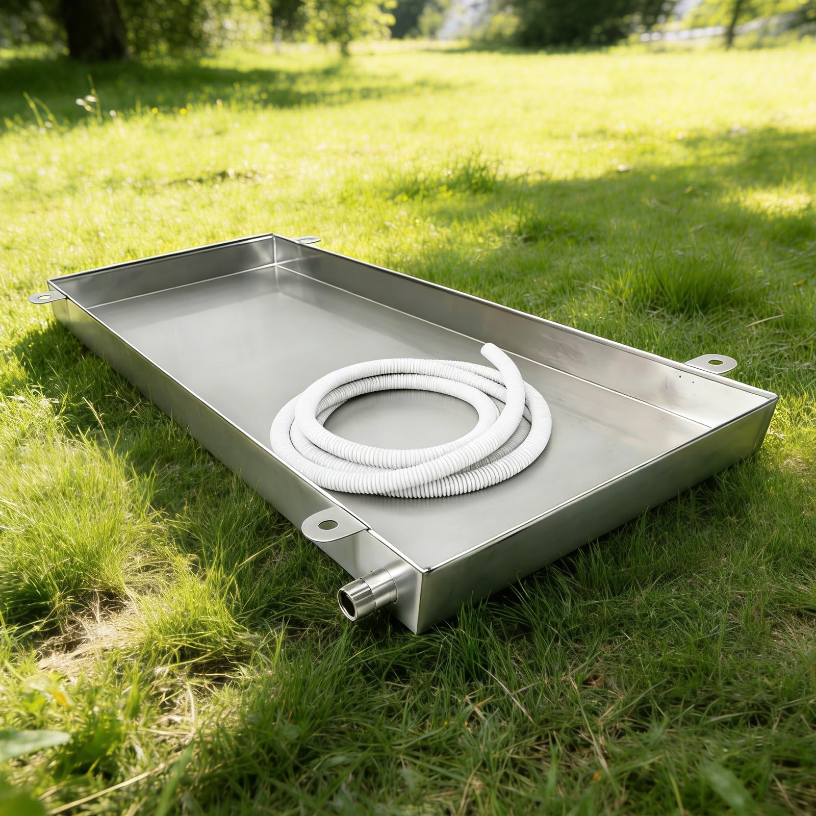 Vaschetta Condensa Climatizzatore con Foro di Scarico Altezza 10cm in Acciaio Inox Saldata Senza Giunzioni for Lunga Durata Vaso Raccogli Condensa Condizionatore(135x50cm(53x20in))