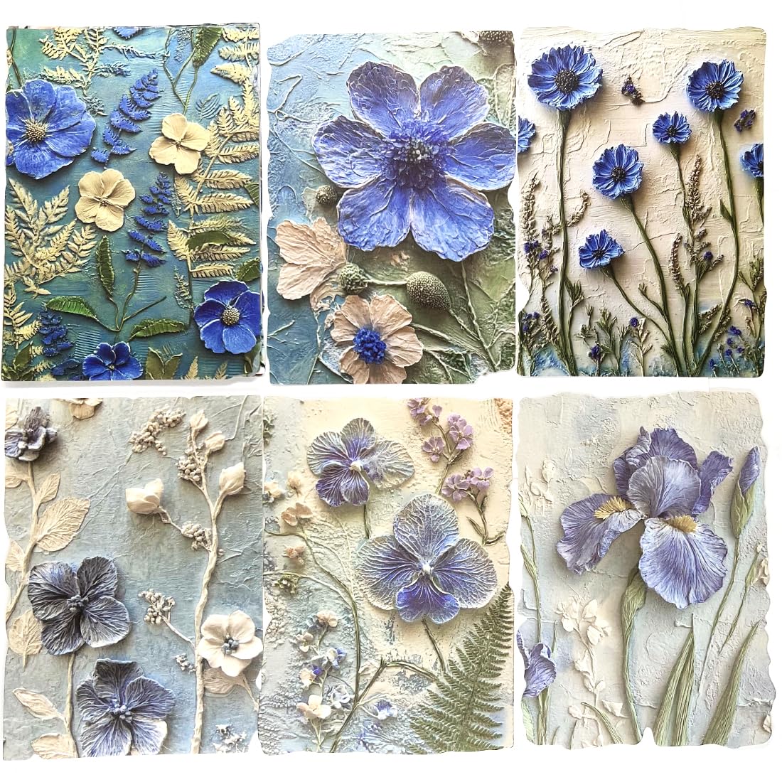 20 Sheets Vintage Blue Flower Scrapbook Paper 3 Sheets Embossed Textured Paper Kit Collage Supplies for Decoupage Crafts Scrapbooking Card Making