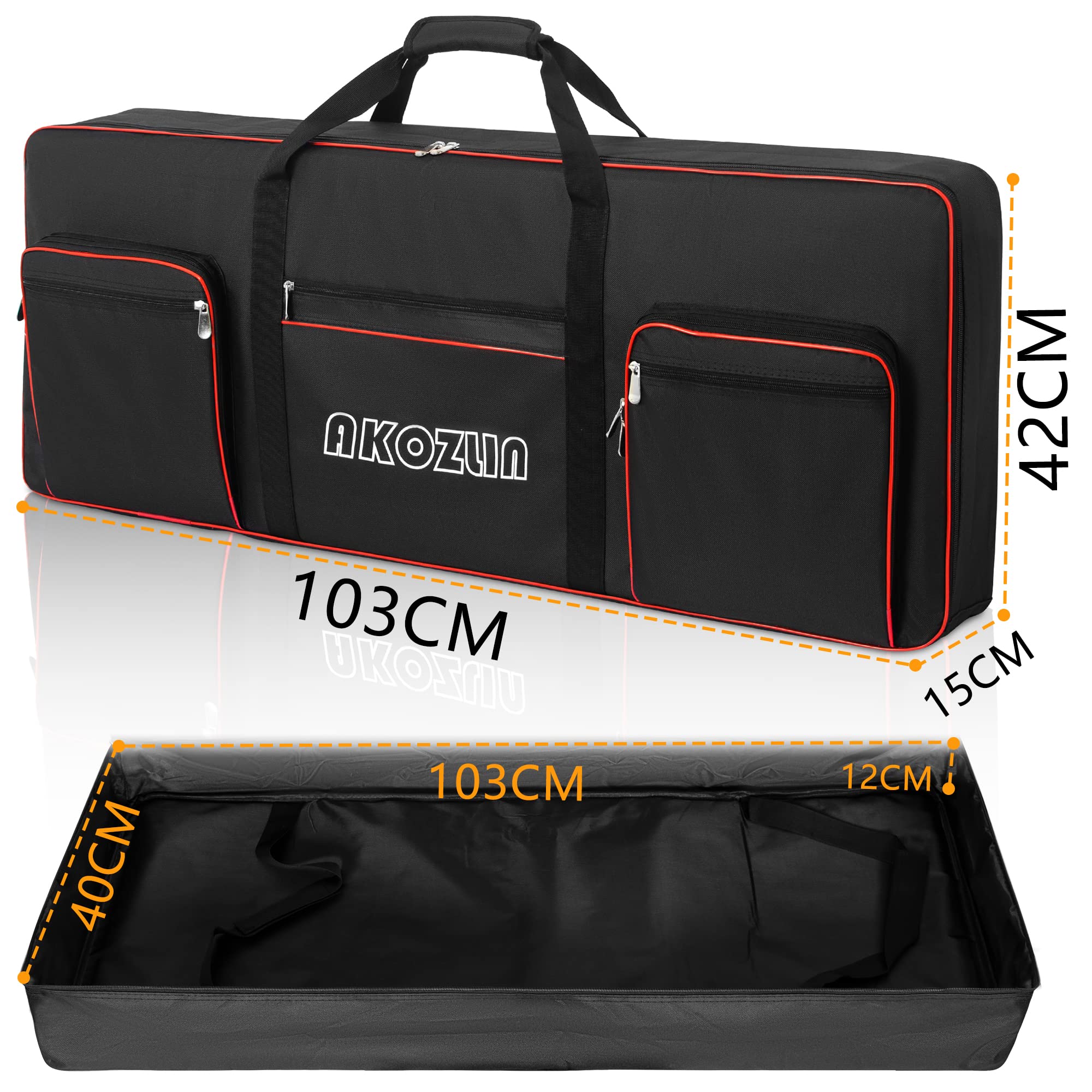AKOZLIN Borsa morbida per tastiera elettronica a 61 tasti, dimensioni | Tracolla regolabile, 5 tasche per accessori, compatibile con tastiere da 61tasti,103x 13,5 x 40cm
