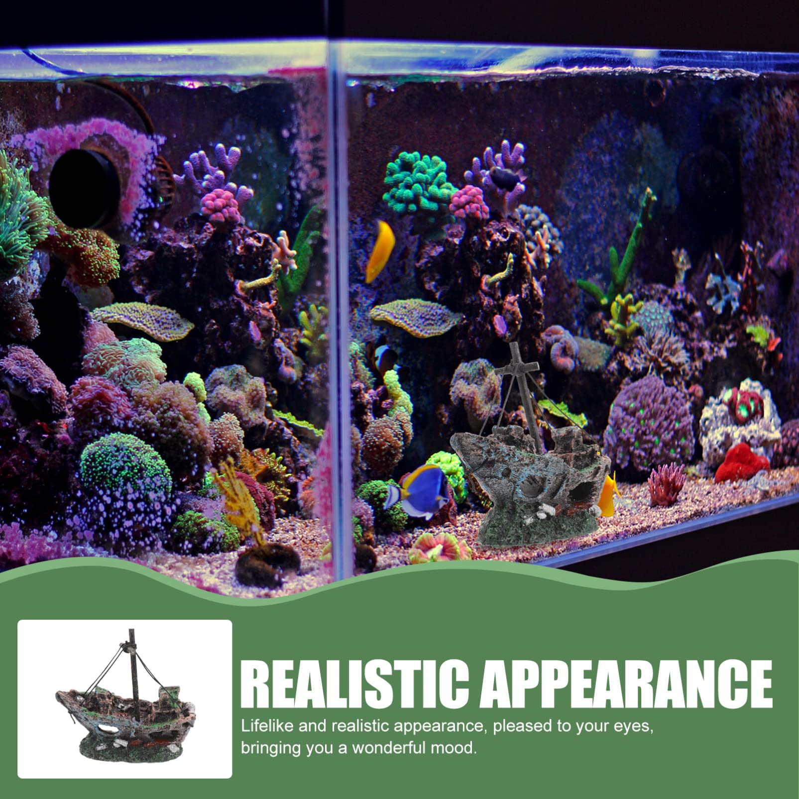 Hohopeti 3piezas Adorno De Acuario Resina De Barco Hundido Decoración para Peceras y Acuarios Refugio para Peces y Camarones Accesorios Acuáticos Duraderos y Seguros