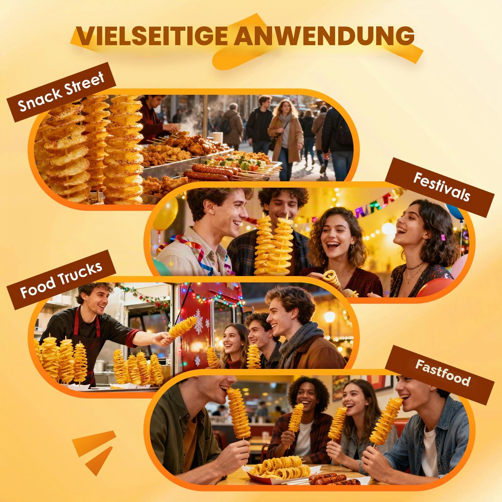 CGOLDENWALL Spiralschneider Kartoffelschneider Elektrischer, Tornado Kartoffel Spiralschneider Edelstahl für Lockige Pommes und Tornado Chips, Kartoffeln, Karotten, Gemüse, Obst, Gurken