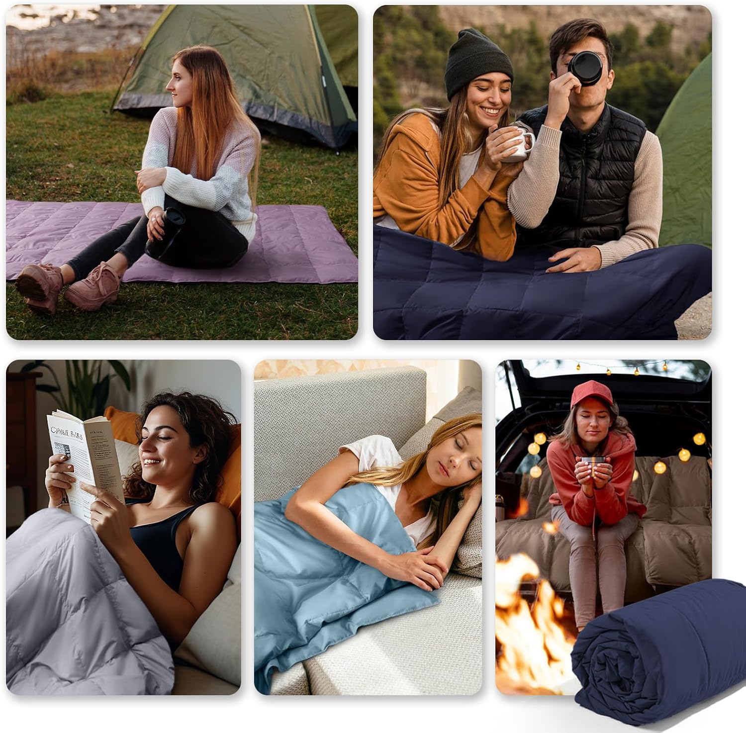 DAICO Lightweight Down Throw Blanket Feather Down Throw for Couch Sofa Soft Packable Down Blanket Throw for Indoor and Outdoor Use 50"x70" Navy Blanket