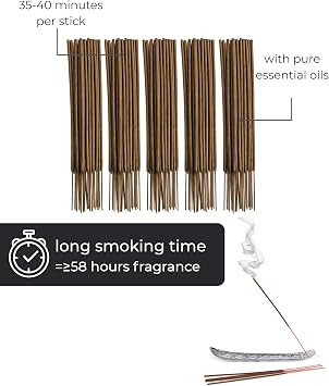 Incensera Incense Sticks – 100 Natural Scented Sticks in Lemongrass, Mint, Geranium, Clove & Cinnamon – Long Burning Incense for Meditation, Yoga, Relaxation & Home Fragrance