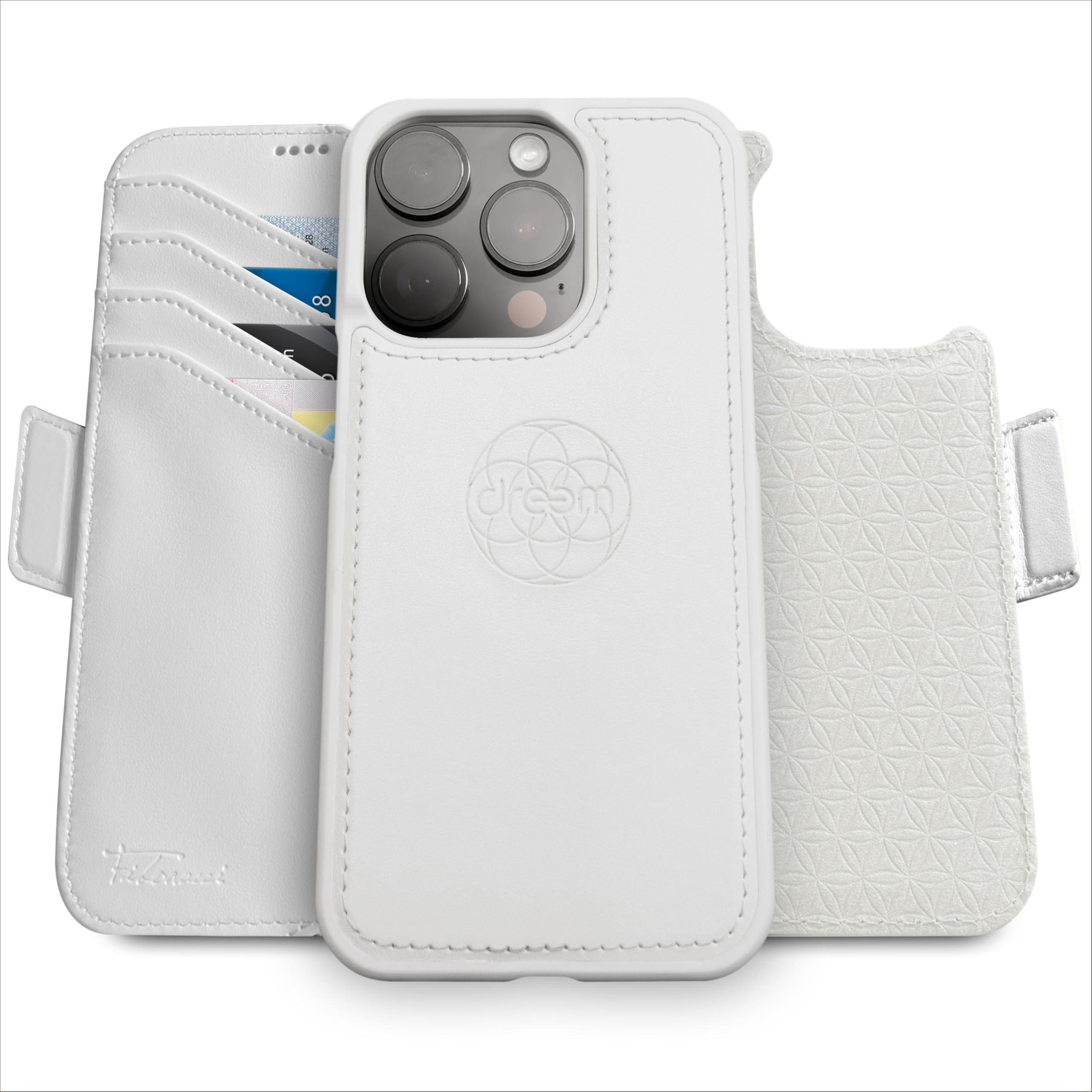 dreem Fibonacci compatibile con iPhone 15 Pro Max custodia a portafoglio/custodia antiurto 2 in 1 e folio in pelle vegana staccabile, compatibile con MagSafe, protezione RFID [Arancione