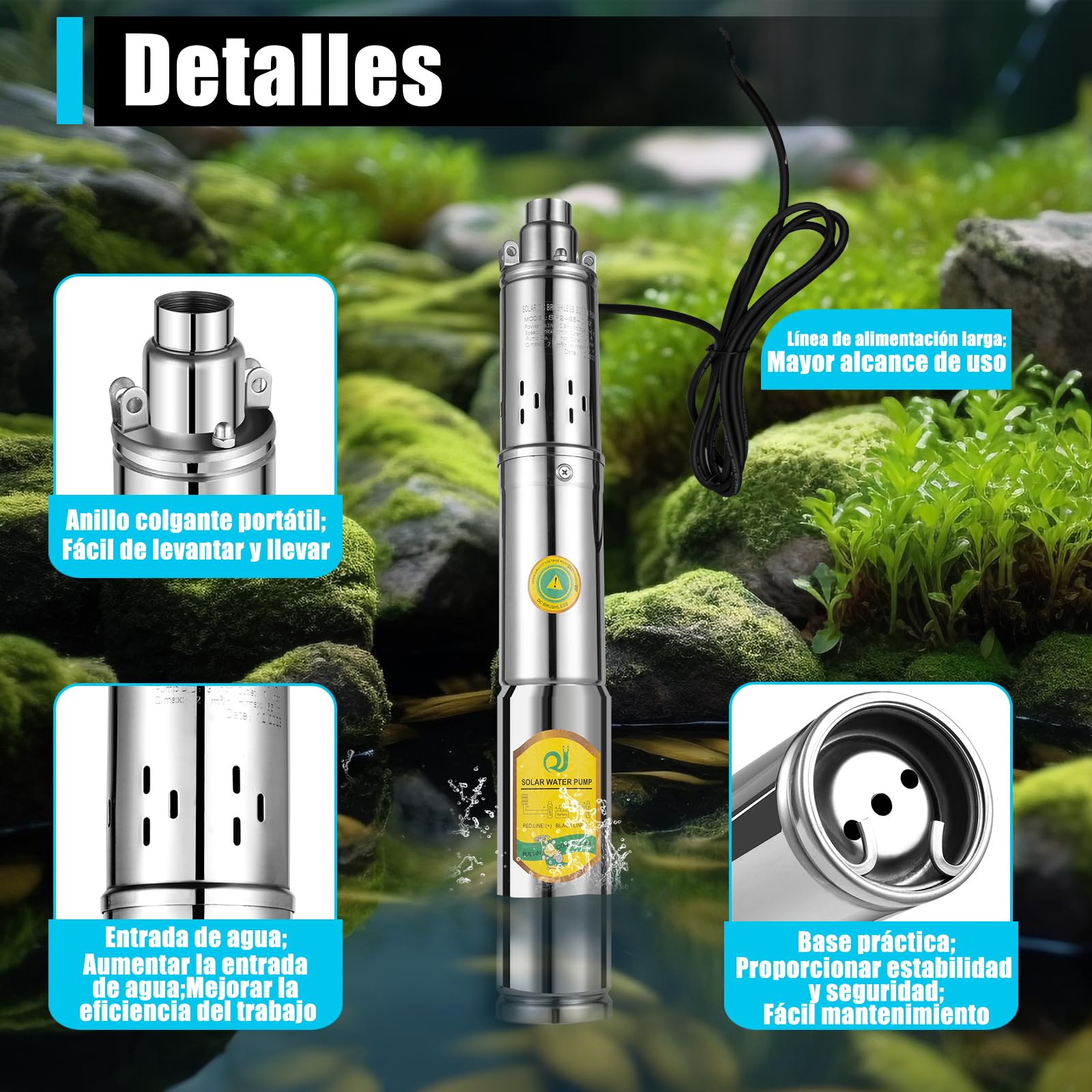 Pompa dell'acqua a energia solare, pompa sommersa per pozzi profondi, 12 V, 24 V, 48 V, pompa per pozzi ad immersione per industria, irrigazione, uso domestico (24 V, 370 W)