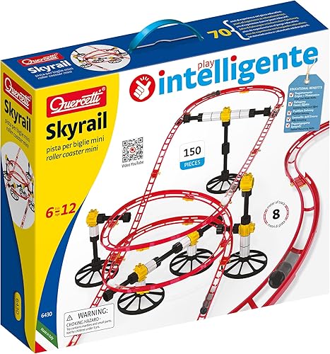 Quercetti Skyrail Montaña rusa de rieles en miniatura -Vuelta con canicas de 150piezas con 26ft de pista-La diversión de construir incorpora los