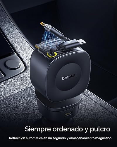 Vista 6 de Baseus Cargador de coche retráctil de 163 W USB C de carga rápida, PrimeTrip VR2 Max 4 en 1, cargador de coche rápido con cable USB C retráctil dual