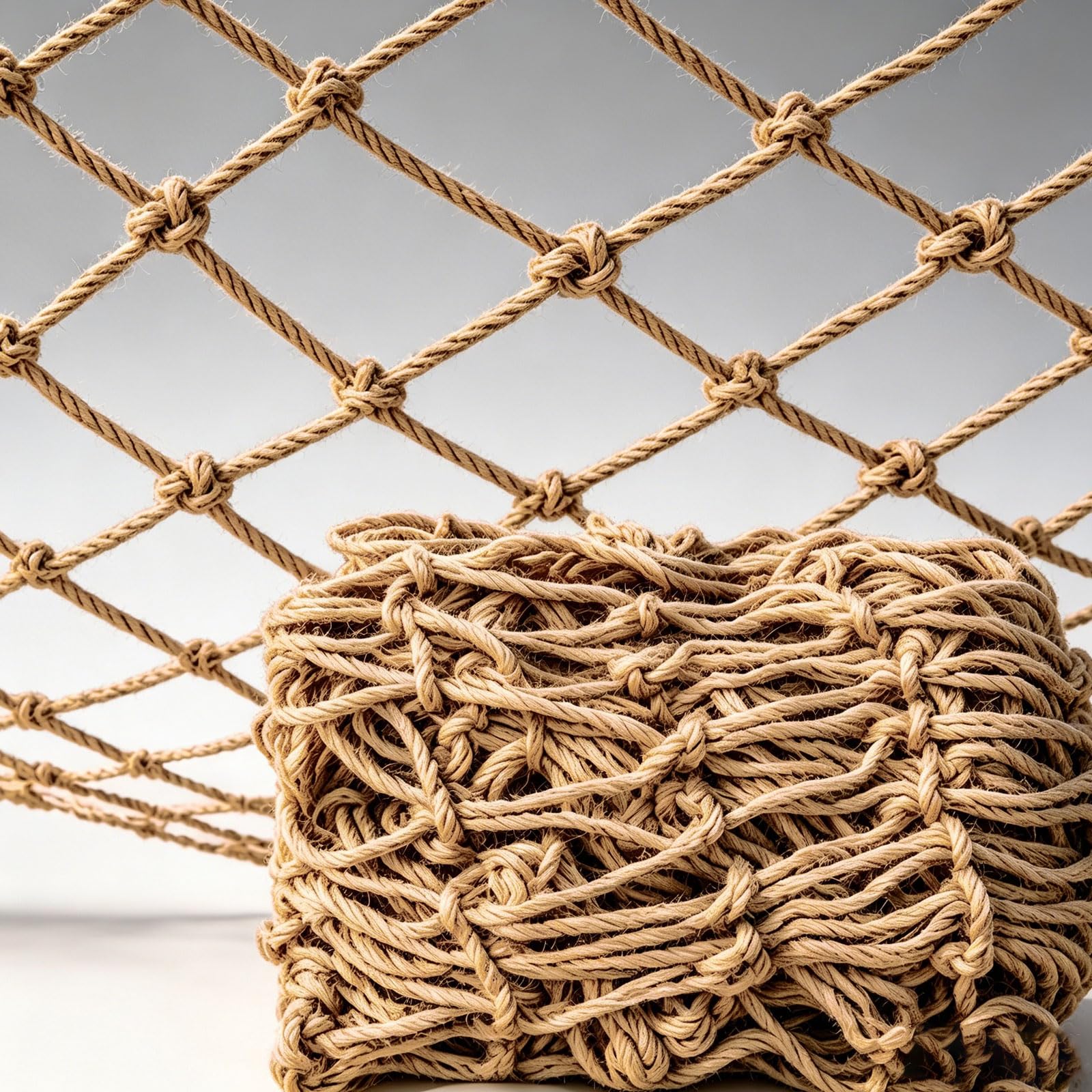Pithsdp Natural Jute Hemp Rope Net, Kids Safety Netting For Balcony Stairs Railings Fence Playground Protection Net Indoor Outdoor Decorative Net(Size:3M×5M(9.8FT×16.4FT),Color:Jute)