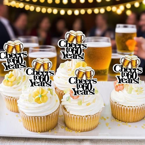 Miniatura 61 de Ercadio Paquete de 24 adornos para cupcakes de Cheers and Beers con taza de cerveza con purpurina para cupcakes, baby shower, cumpleaños, cervezas