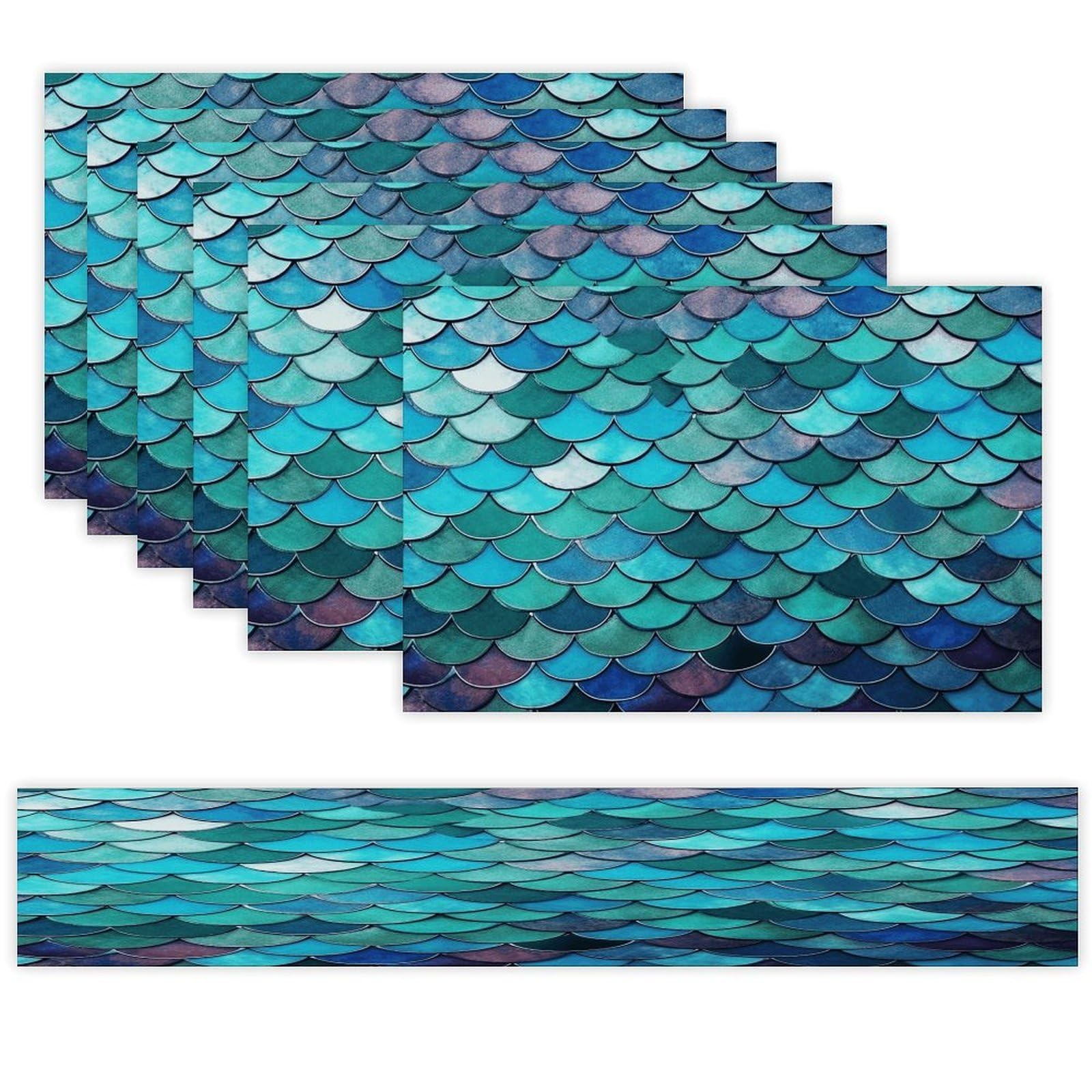 Mermaid Table Runner and Placemats of 6 Washable Heat Resistant Place Mats with Table Runner Vintage Holiday Table Mat Set for Holiday Party Kitchen Dining Deco