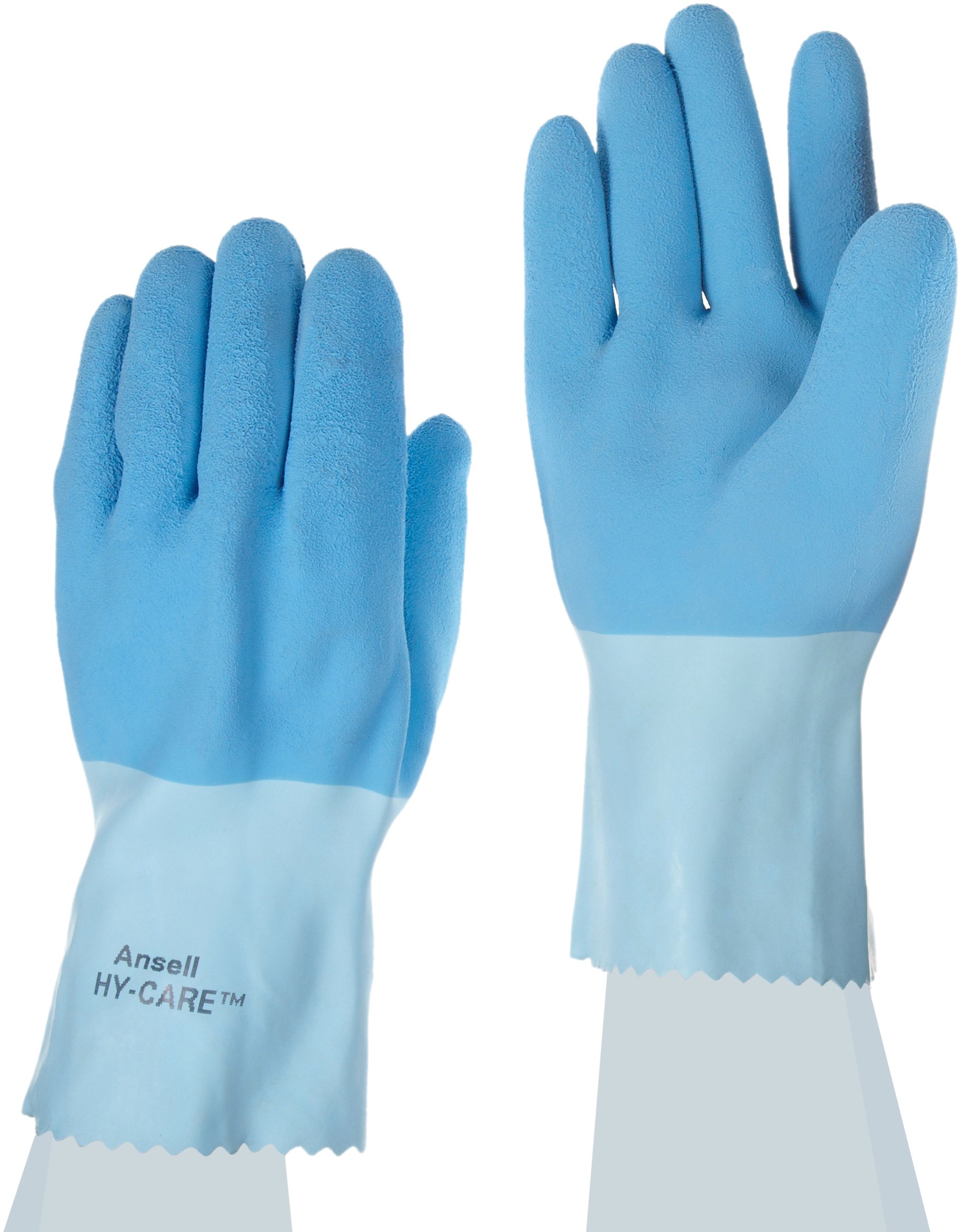 Ansell Hy-Care 62-400 Latex Glove, Chemical Resistant, Pinked Cuff, 12