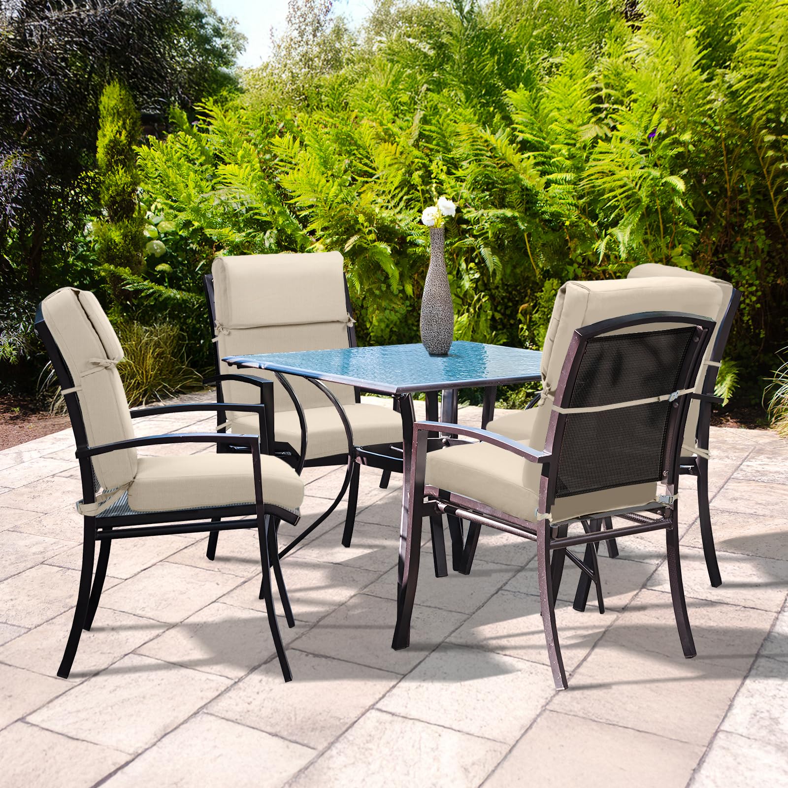 BPS 20 x 20 Inch Outdoor Chair Cushion - Olefin Fabric with Slipcover & Sponge Foam for Patio Furniture, Set of 4, Brown