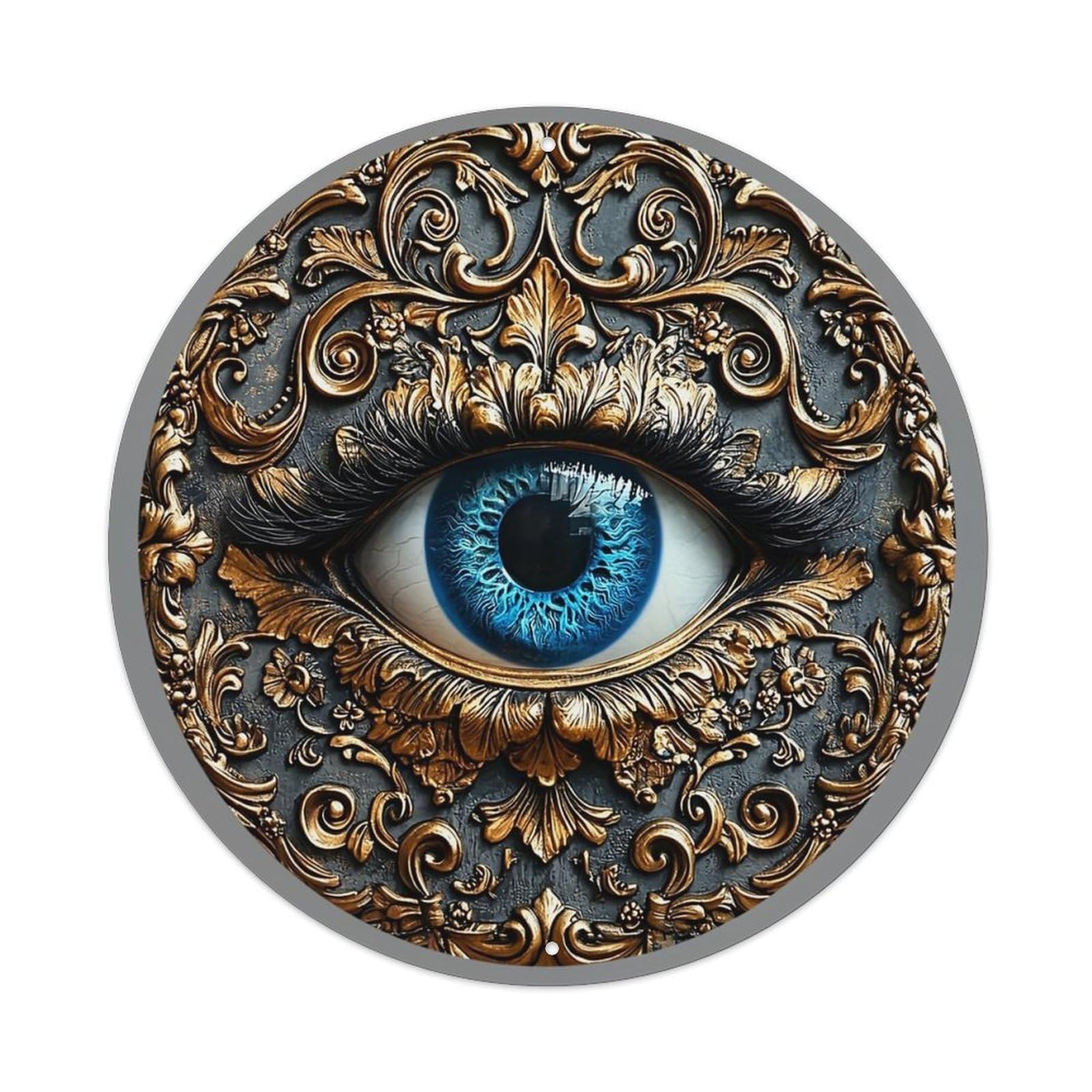 Ornate Eye Design Pattern Art Vintage Round Tin Sign Retro Metal Wall Decor Metal Poster, Home Bar Garage Cafe Wall Art Decoration 8x8Inches