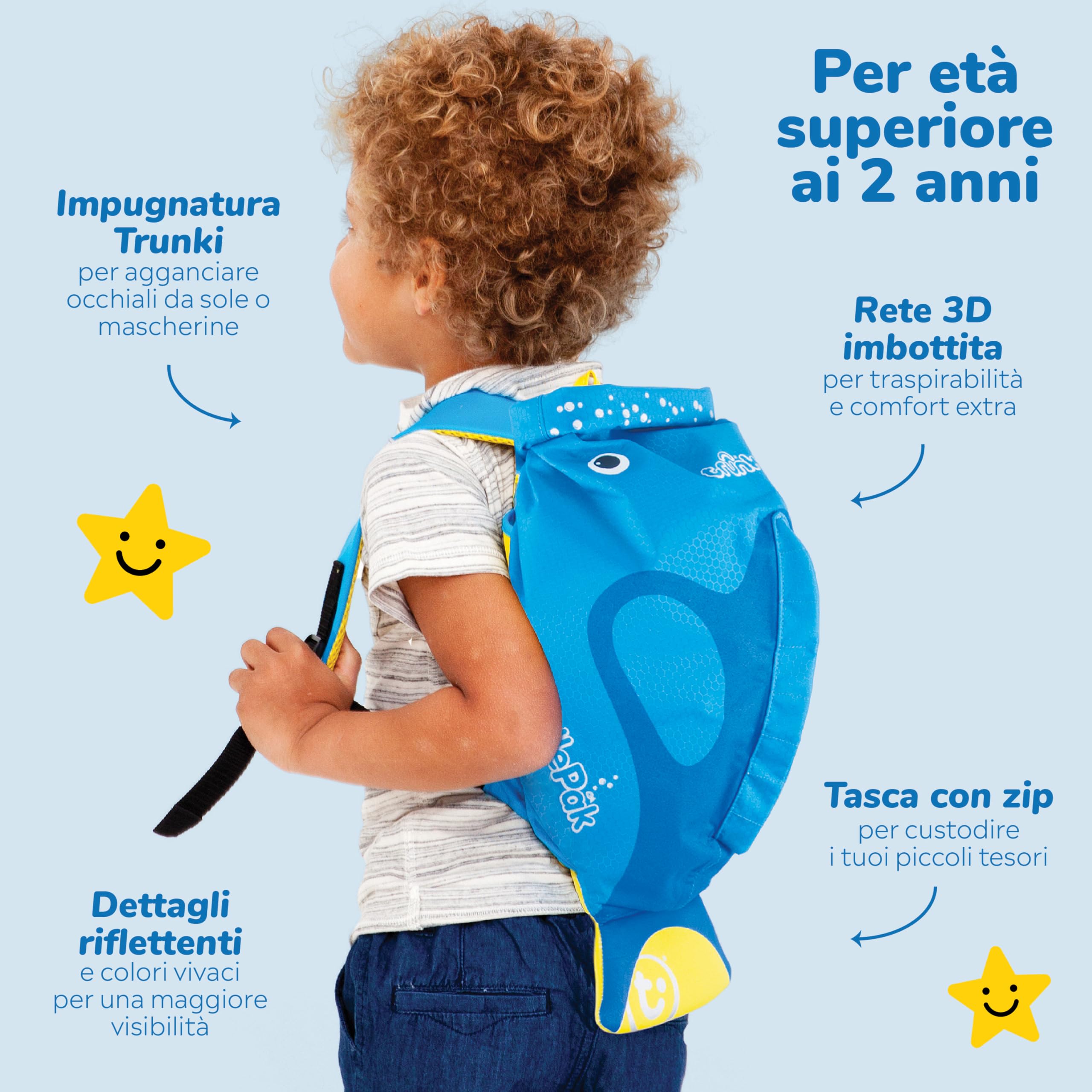 Trunki PaddlePak Dry Bag Borsa Piscina Bambini Impermeabile – Sacca Piscina Bambino – Sacca Zaino da Palestra per Bambini – Tang il Pesce Chirurgo (Blu)