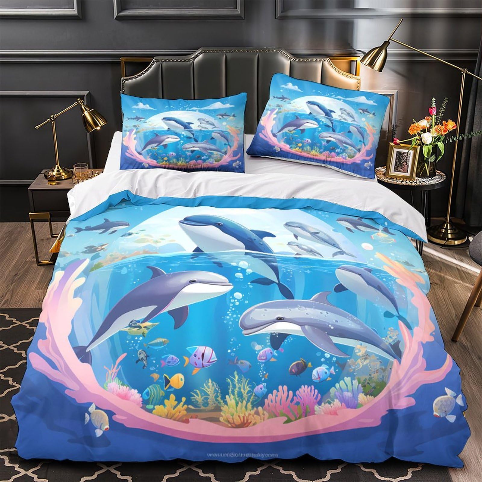 Housse de couette dauphin 135x200 idée cadeau lit ado single 3D