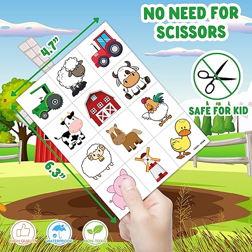 Miniatura 5 de 96 piezas de tatuajes temporales precortados de animales de granja para niños, decoración de fiesta de cumpleaños, suministros de decoración,