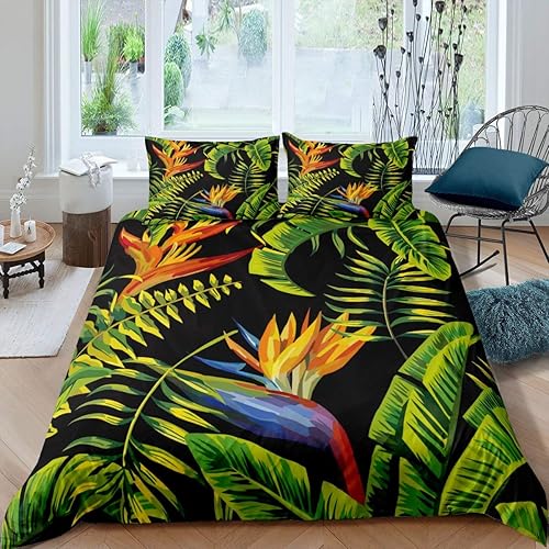 Miniatura 1 de Erosebridal Juego de funda de edredón tropical con diseño de árbol para niños y niñas, con hojas de palmera y plantas verdes, cubrecamas de hojas