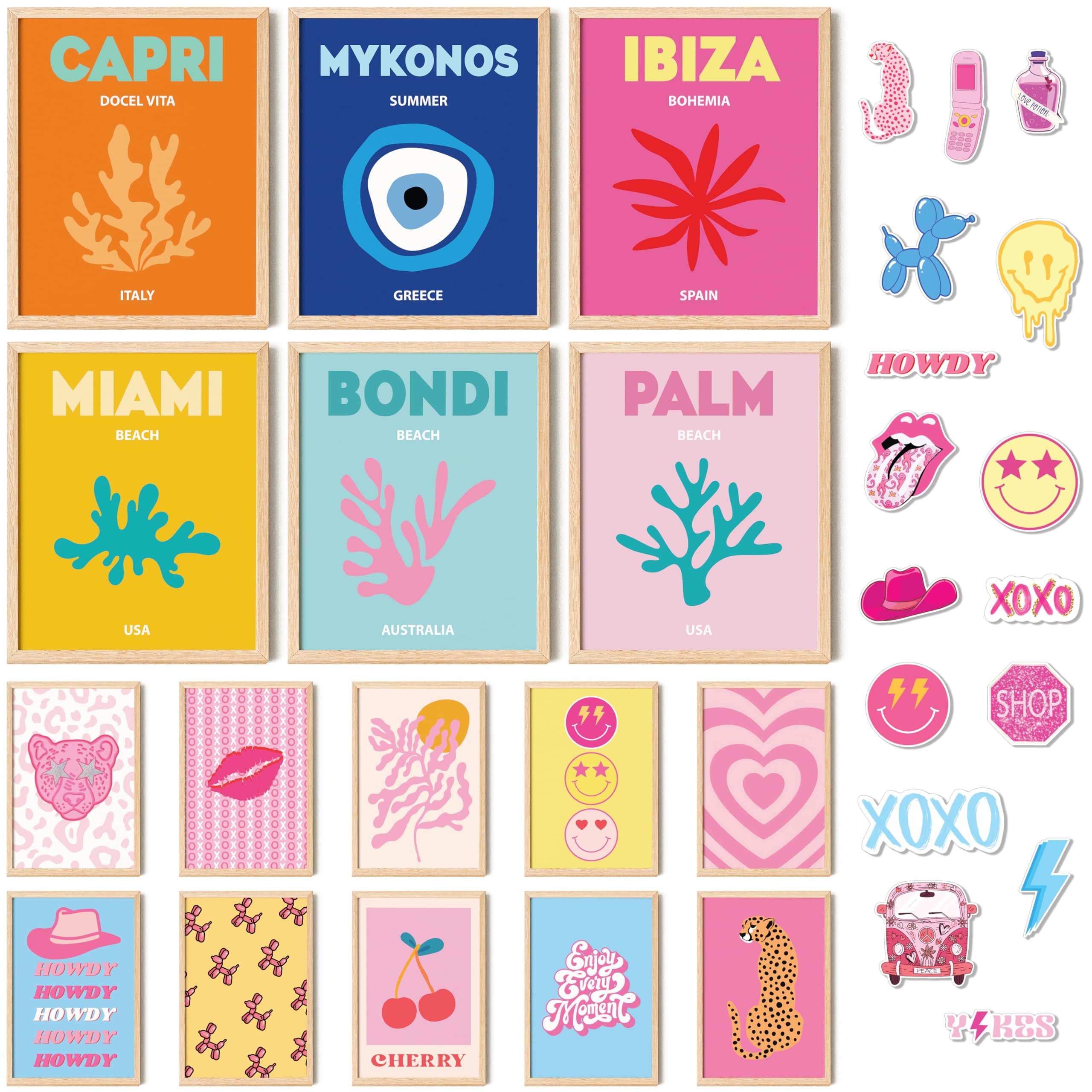 97 Decor Beach Preppy Room Decor Aesthetic - Preppy Posters for Bedroom, Cute Preppy Pictures Wall Decor, Pink Preppy Art Prints, Beachy Room Decor for Teen Girls College Dorm Decorations (UNFRAMED)