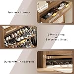 Shoe Organizer Cabinet Storage for Entryway - Slim Rattan Shoe Rack for Front Door Entrance, Narrow Hidden Shoe Cabinet with Flip Drawers, Boho Shoe Holder Cabinet,Two Doors, Oak
