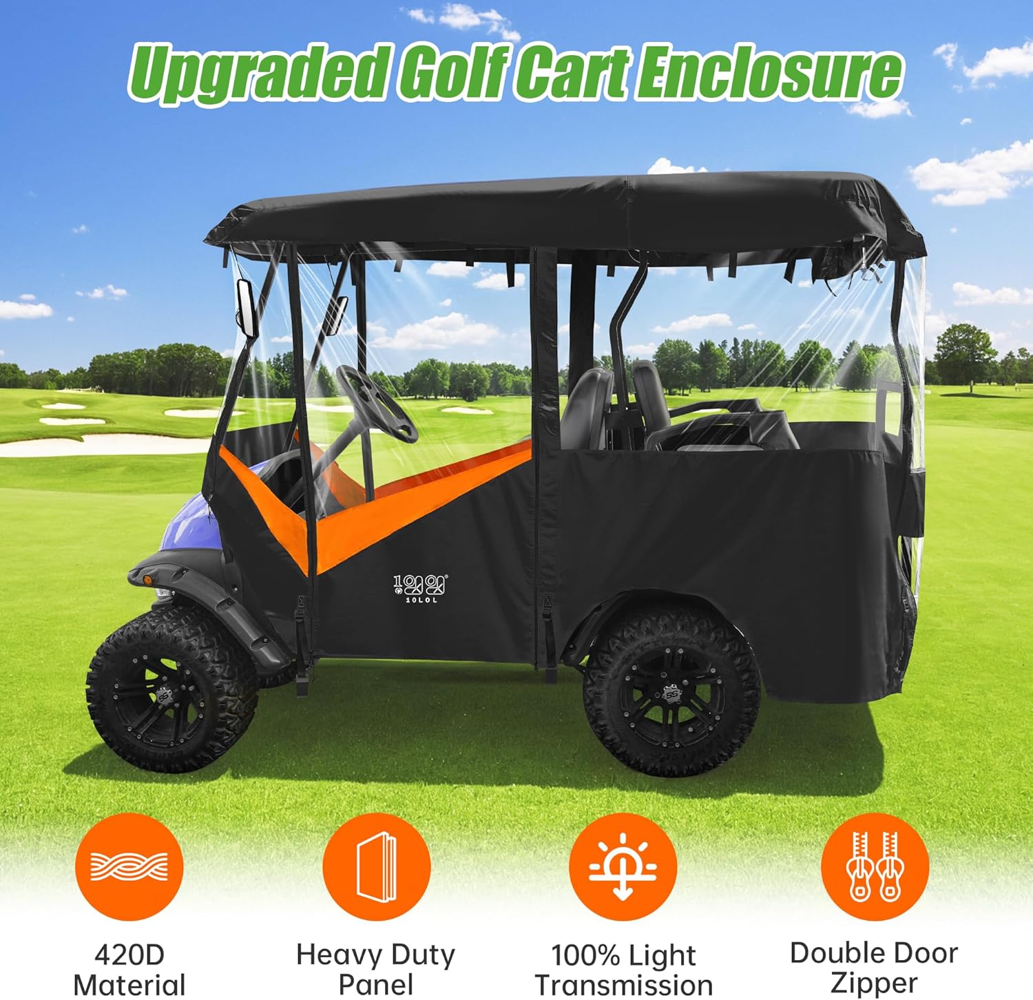 10L0L Universal Golf Cart Enclosure – Fits Yamaha, EZGO & Club Car (4-Passenger) – Waterproof 600D Polyester Cover – Windproof Design – 4-Side Clear Windows