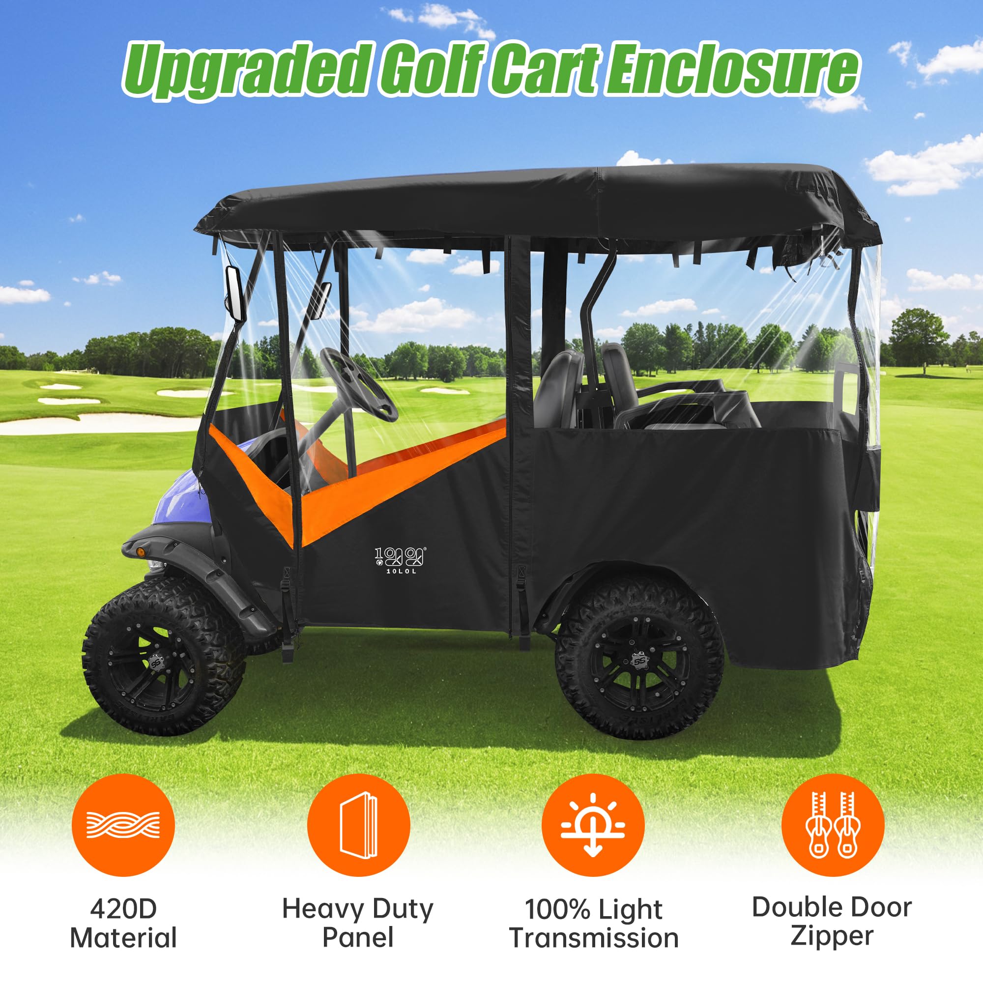 10L0L Uniwersalna obudowa na wózek golfowy - pasuje do samochodów Yamaha, EZGO i Club Car (4 pasażerów) - wodoodporna osłona z poliestru 600D, wiatroszczelna konstrukcja, 4 przezroczyste okna