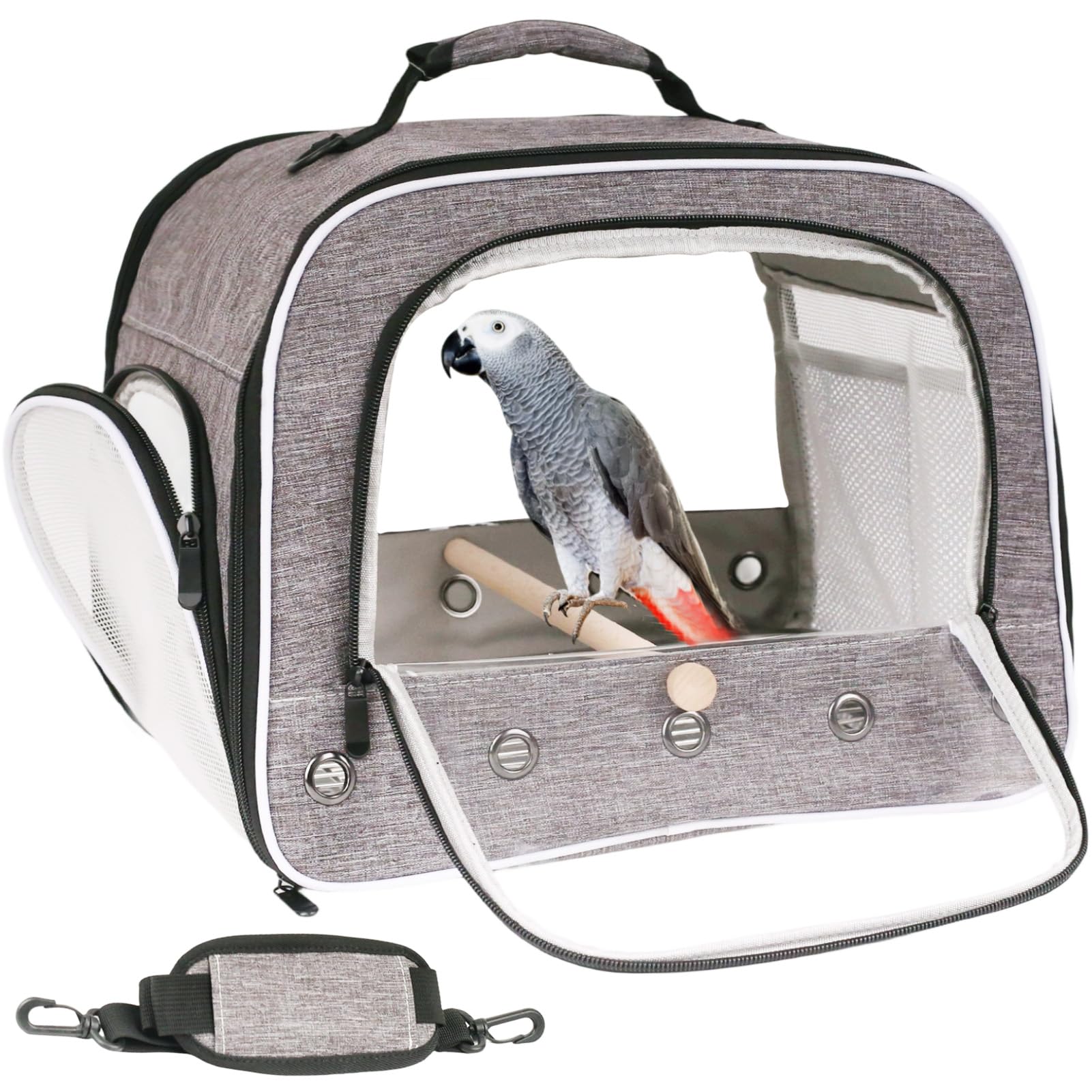 halinfer Bird Carry Carrier to Transport Large Size Parrot, Portable Bag with Metal Tray and Grid for Medium and Large Birds Like African Grey, Long Tail Cockatiel and Parrot