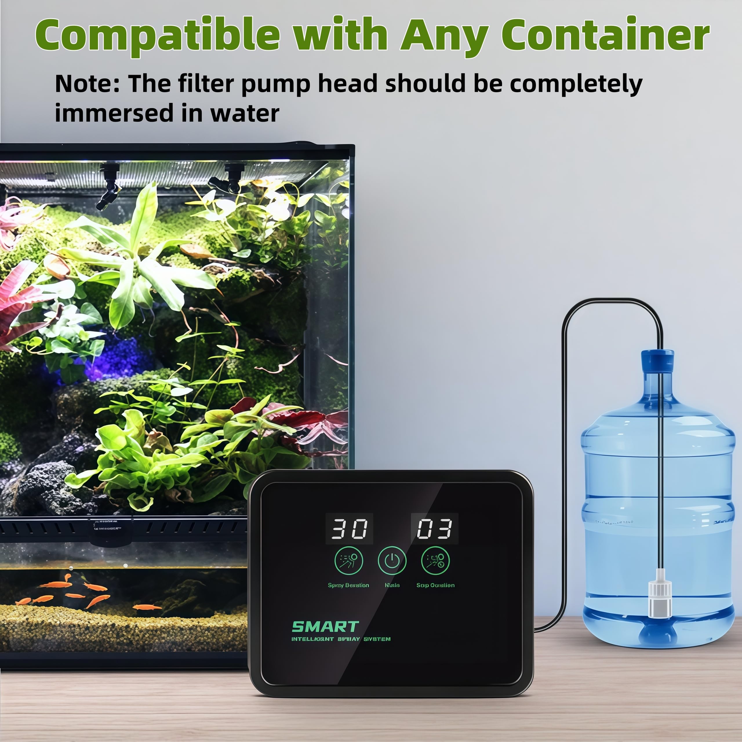 Humidificador Terrario Reptiles, Humidificador de Reptiles con Temporizador y Boquillas Pulverizadoras Ajustable 360 °, Brumizador Terrario, Sistema de Nebulización Terrario para Plantas Reptiles