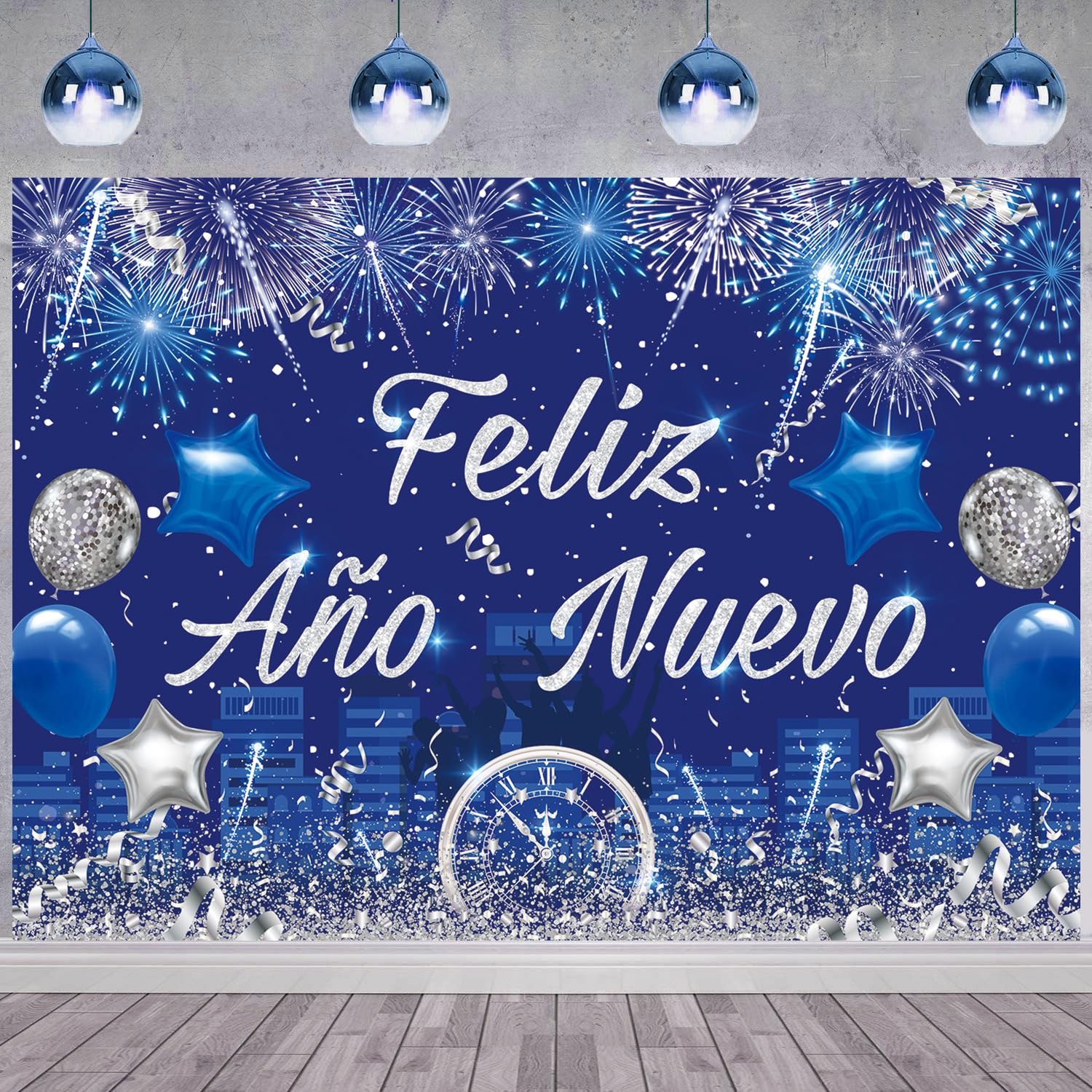 Feliz Año Nuevo Banner Spanish Happy New Year Backdrop 2026 New Year's Eve Photography Background Blue Fireworks Hello 2026 Party Decorations Banner