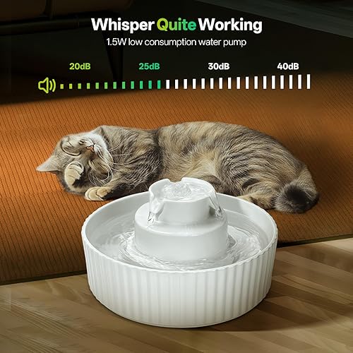 Miniatura 6 de Fuente de agua de cerámica para gatos, dispensador de bebida para mascotas de porcelana de 2.1L/70oz con 4 juegos de filtros de repuesto y esponja,