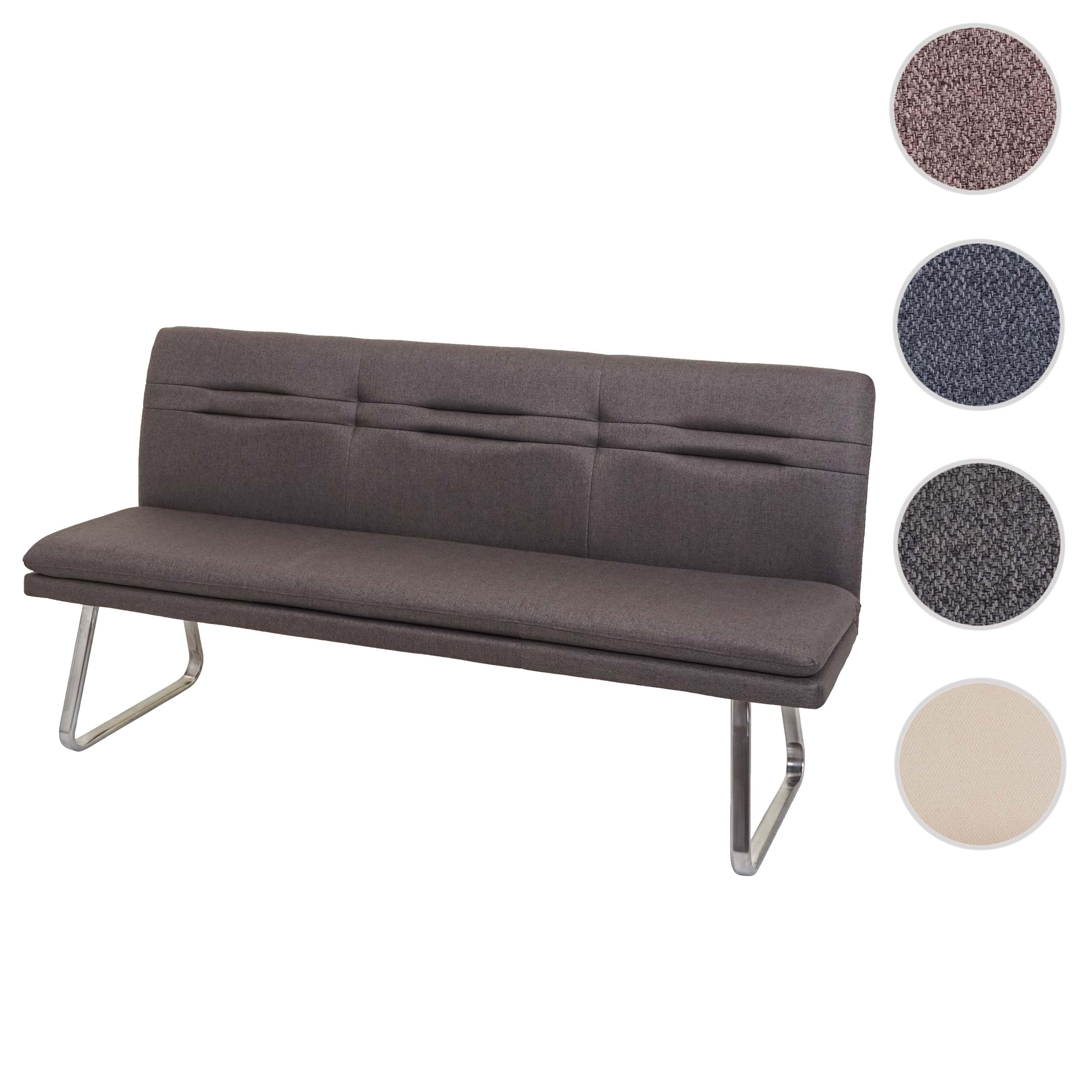 Mendler Banco de comedor HWC-H70, banco tapizado, respaldo de tela/textil de acero inoxidable cepillado, color gris-marrón, 180 cm