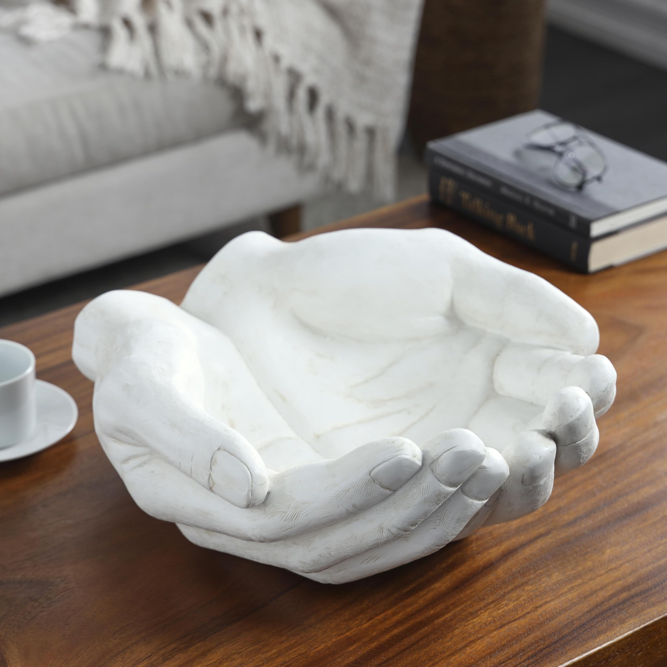 Deco 79 Sculpture décorative en polystone Mains Ouvertes pour décoration d'intérieur, Figurine d'accentuation 38,1 x 40,6 x 17,8 cm, Blanc