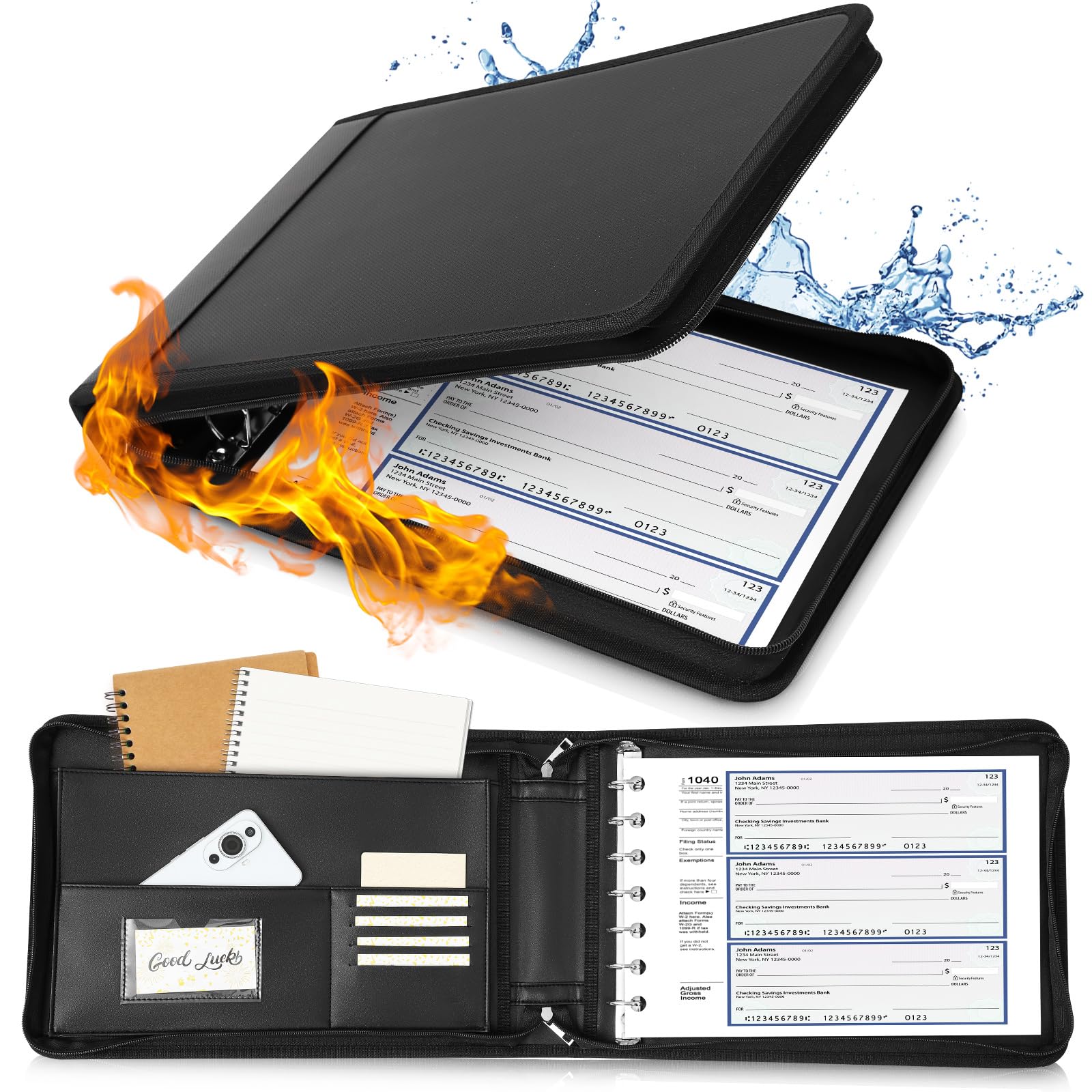 Henoyso 7 Ring Fireproof Business Checkbook Binder