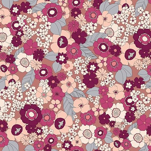 Texco Inc Lana Dobby Floral Gráfico Patrón Retro Tela 100% Poli No Stretch Impresiones DIY Melocotón Oscuro Rosa Profundo 3 Yardas