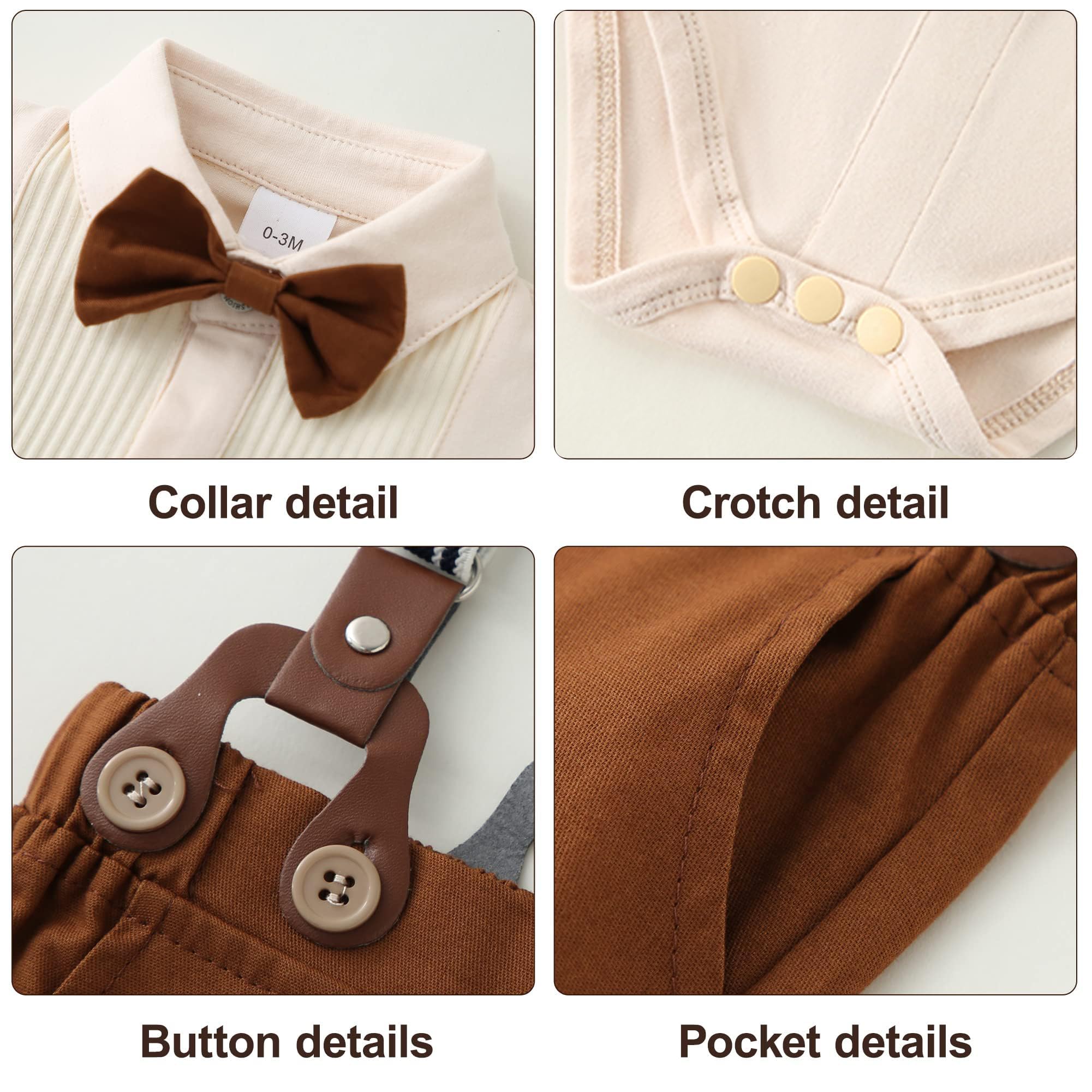 ZOEREA 4tlg Baby Jungen Kleidung Set 0-18M Taufbekleidung Strampler mit Fliege + Hosenträge Baby Bekleidungssets Gentleman Anzug für Festliche Hochzeit