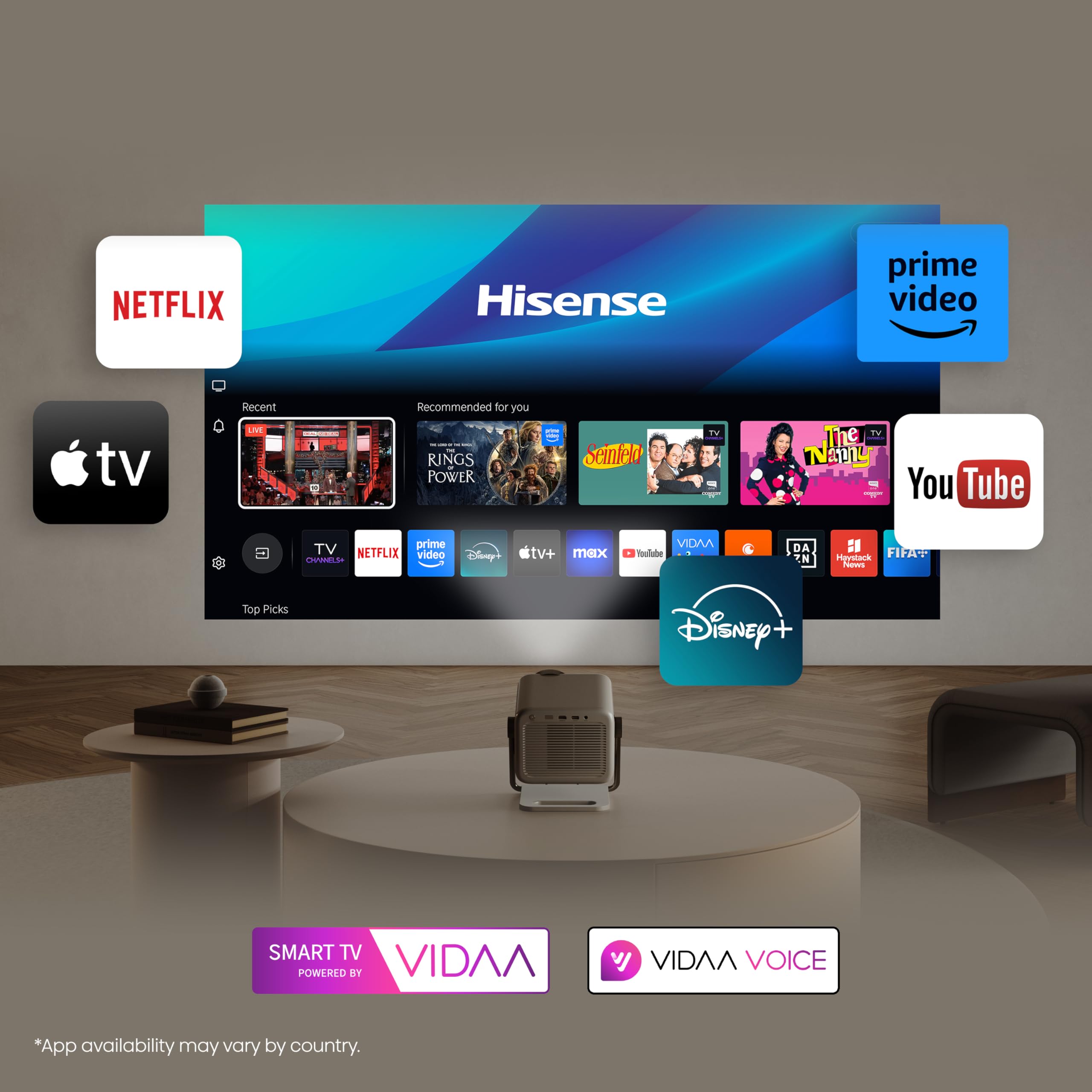 Hisense M2SE Pro Mini Projecteur Laser 4K UHD Blanc & Or Rose Bluetooth WiFi HDMI USB 3.0