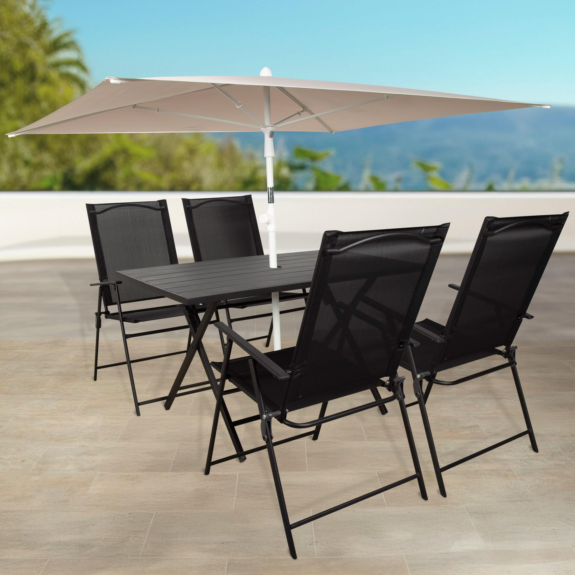 AKTIVE Mesa Plegable jardín 120x75x70 cm, Acero Negro Resistente, Agujero para sombrilla (no incluida), Apta para 4 Personas, Máx 30 kg, Optima para Exterior e Interior, Jardines y terrazas (61148)