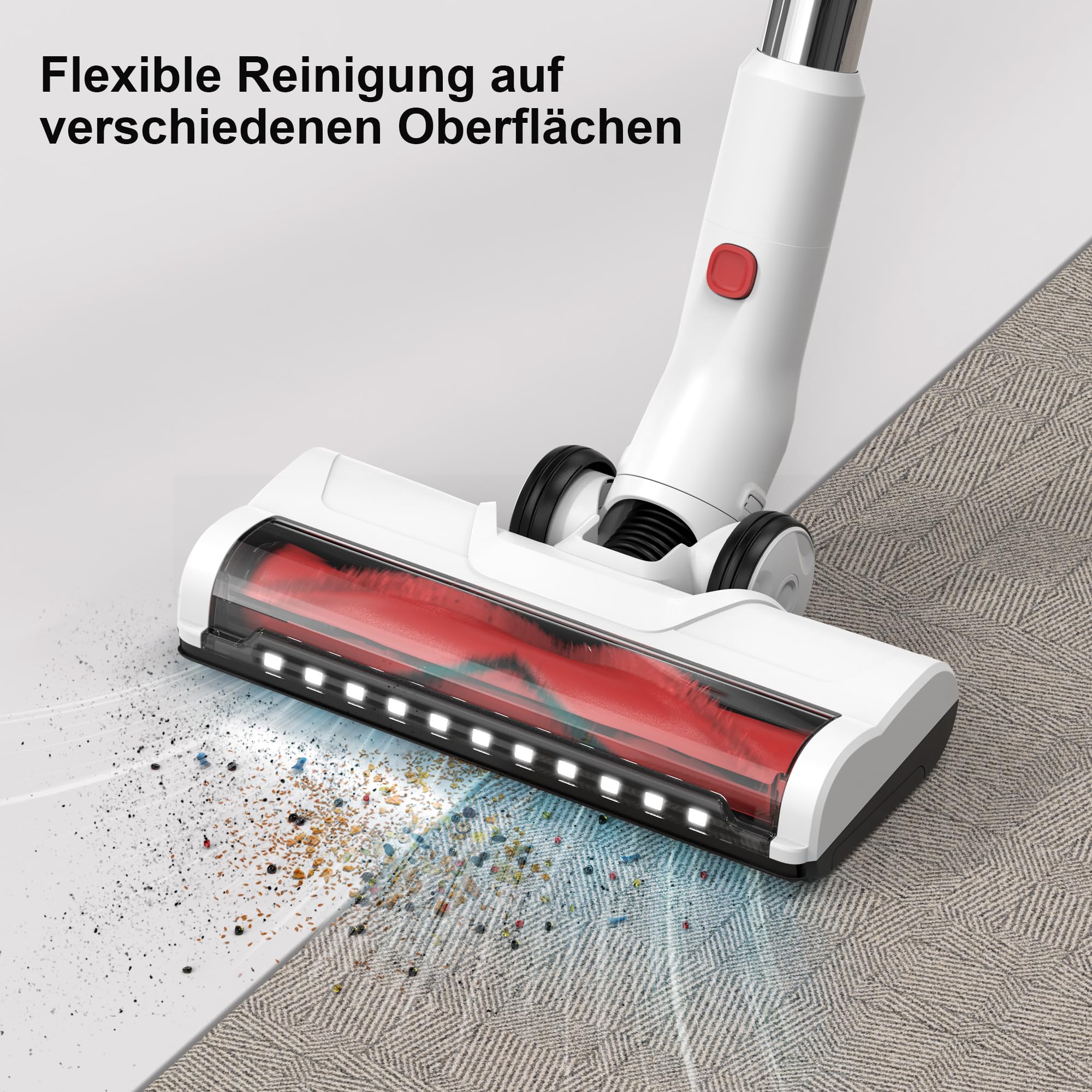 Akku Staubsauger Kabellos Vacuum Cleaner - Kabelloser Akkustaubsauger mit Led-Display Cordless Akkusauger Stielstaubsauger Tierhaare Leise Stabstaubsauger ohne Kabel für Teppiche Hartböden Auto - 5