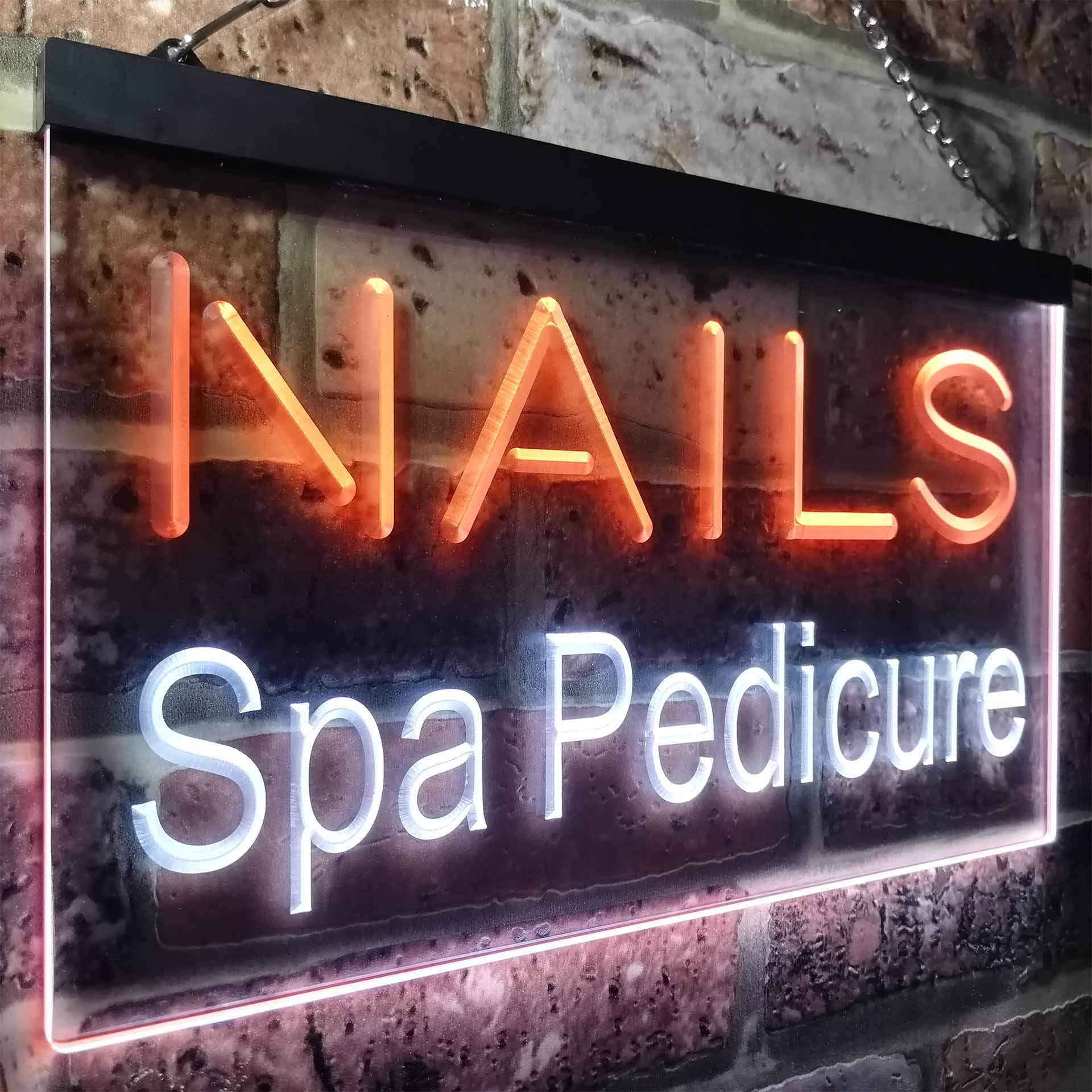ADVPRO Nails SPA Pedicure Beauty Salon Dual Color LED Enseigne Lumineuse Neon Sign Blanc et Orange 600 x 400mm st6s64-i0357-wo