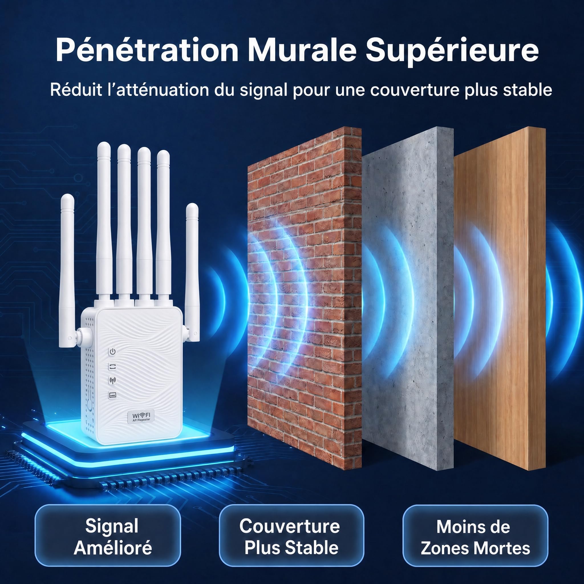 Répéteur WiFi Puissant, Amplificateur WiFi, Portée du Signal Jusqu’à 1200m²