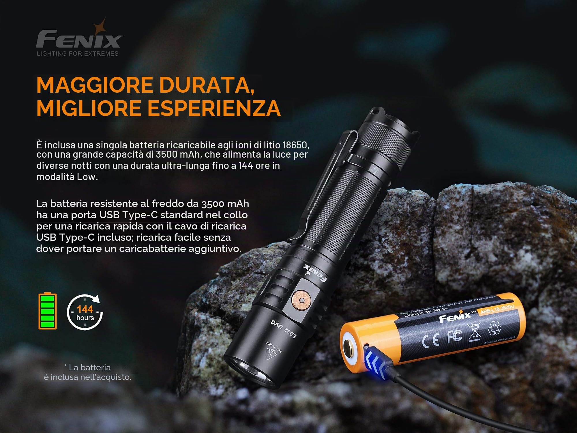 FENIX Torcia LD32 UVC (luce bianca e LED disinfettanti UVC)