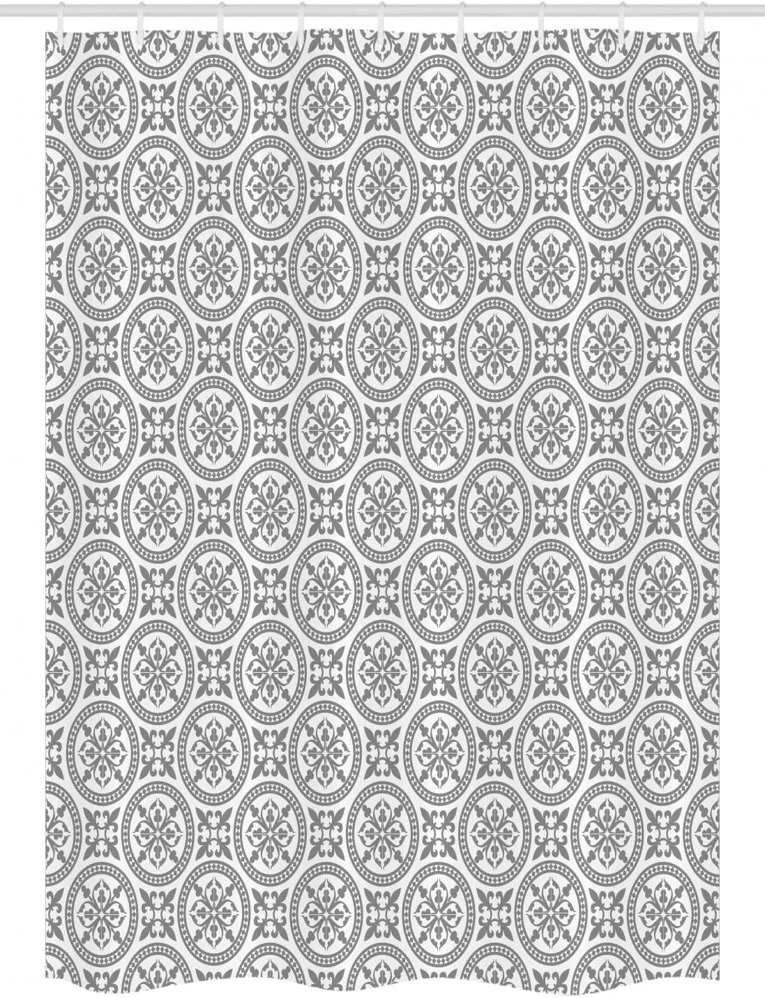 Ambesonne Grey Stall Shower Curtain, Antique Ornate Oriental Floral Motifs Retro Pattern in Modern Graphic Boho Art, Fabric Bathroom Decor Set with Hooks, 54" W x 78" L, Grey White