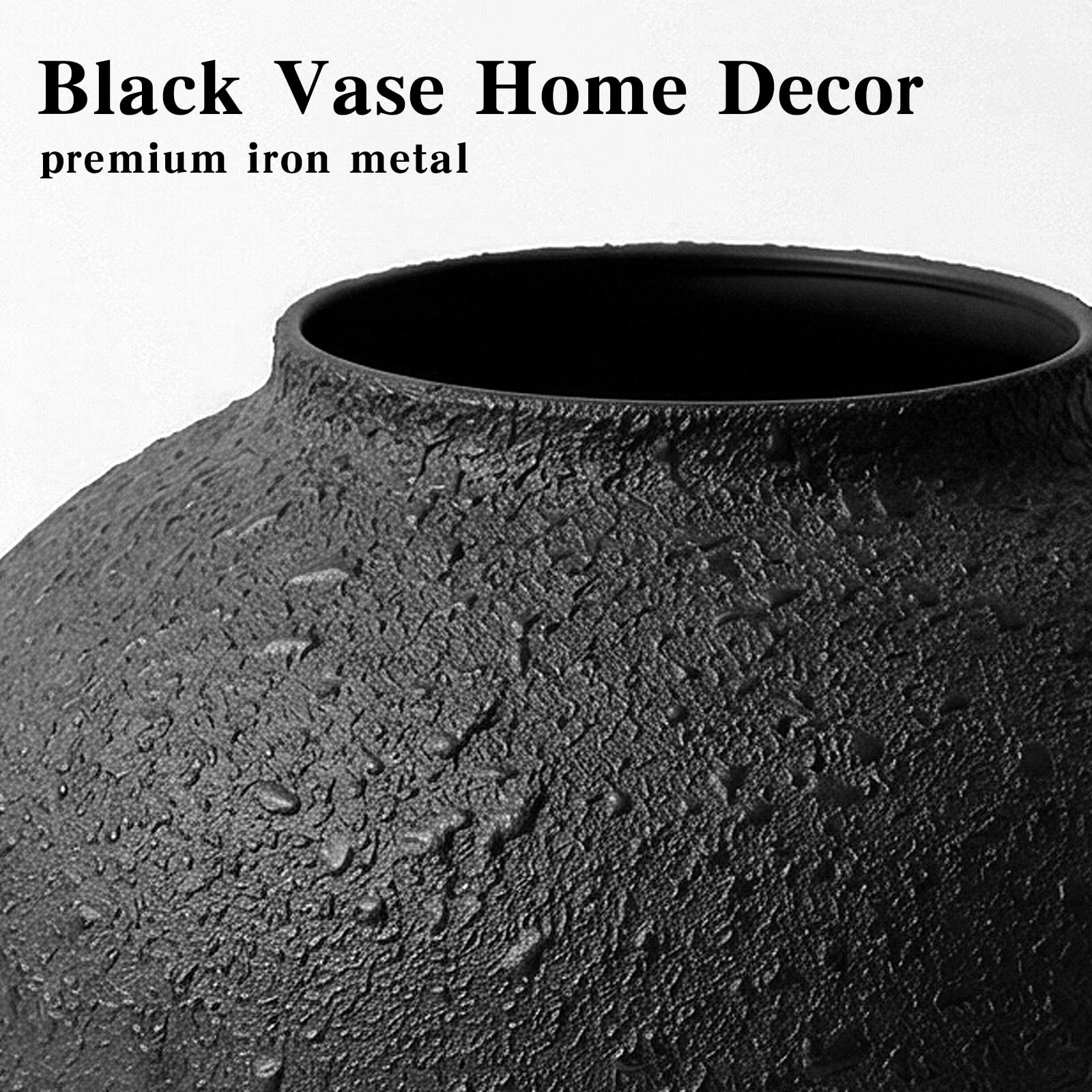 Jarrón redondo grande negro de 11 pulgadas para flores, metal rústico | Jarrón grande de hierro mate para centro de mesa moderno de granja, decoración de sala de estar, hogar