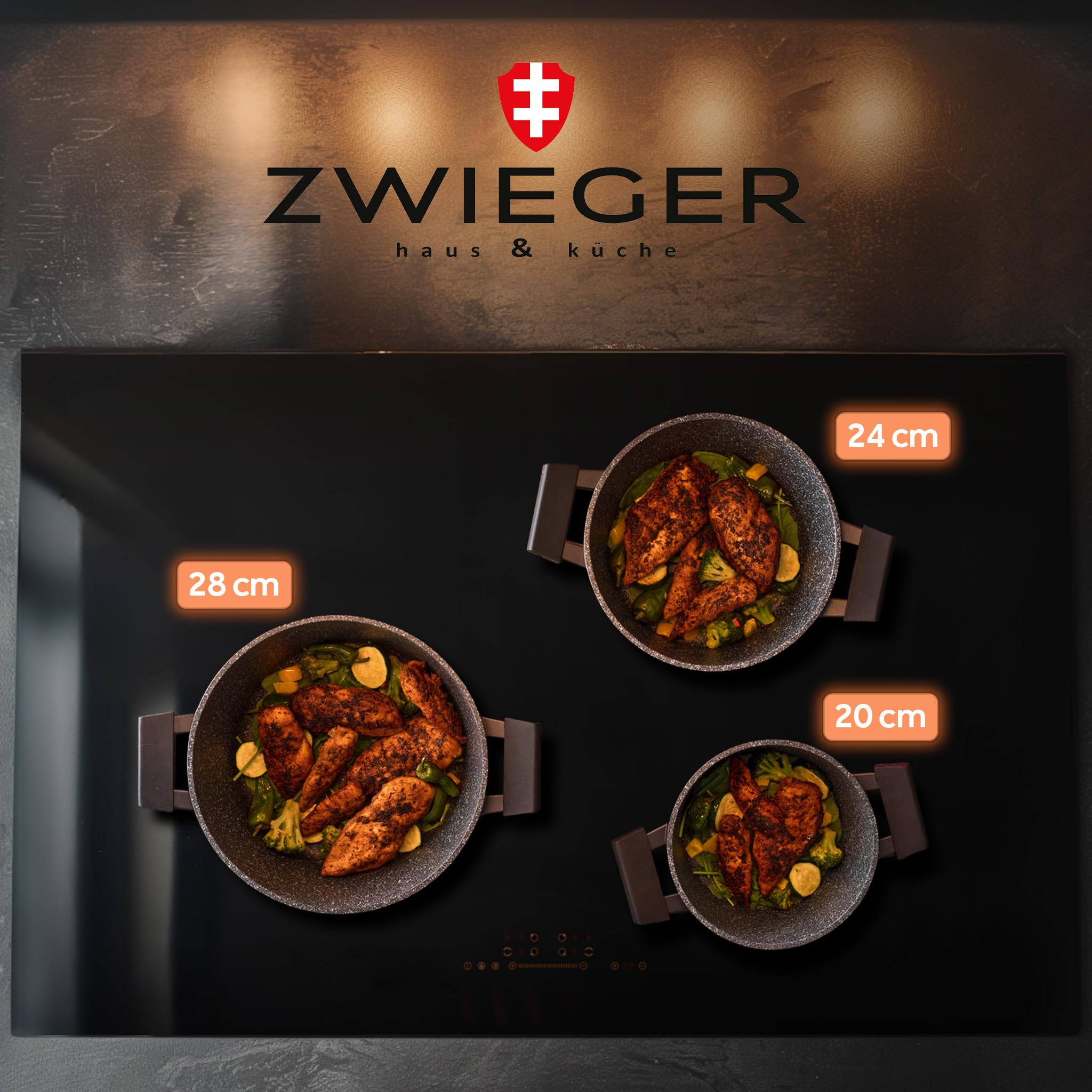 ZWIEGER 3-in-1 Schmortopf mit Deckel Backofengeeignet 28 cm - Groß Bräter induktion, brotbackform mit deckel - Vollflächiger Edelstahlboden, für alle Herdarten geeignet - Antihaft, PFOA-&PFOS-frei