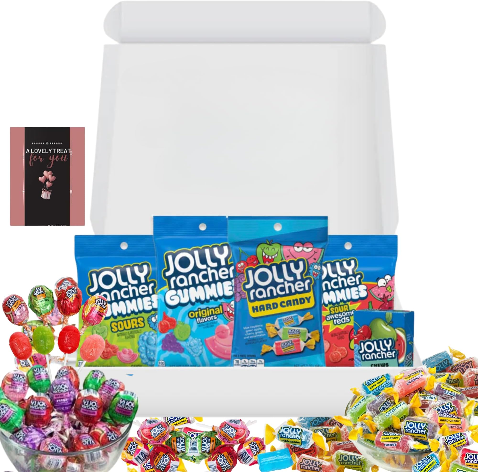 Jolly Ranchers Candy American Sweets Gift Box - Hard Candy Lollipop & More - Kids Halloween, Easter, Christmas or Birthday Valentines Gifts for Him & Her - Heavenly Retro Sweets