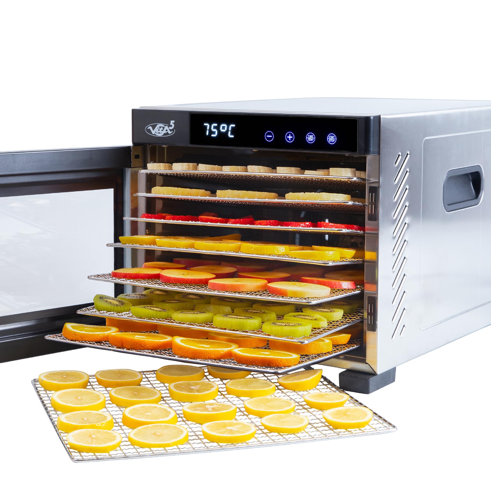Vita5 Deshidratador de Alimentos con 7 Bandejas de Acero Inoxidable - Deshidratador con Temperatura Regulable 35-75°C - Deshidratadoras de Carne, Setas y Fruta con Timer 24h – 650W Desidratadoras