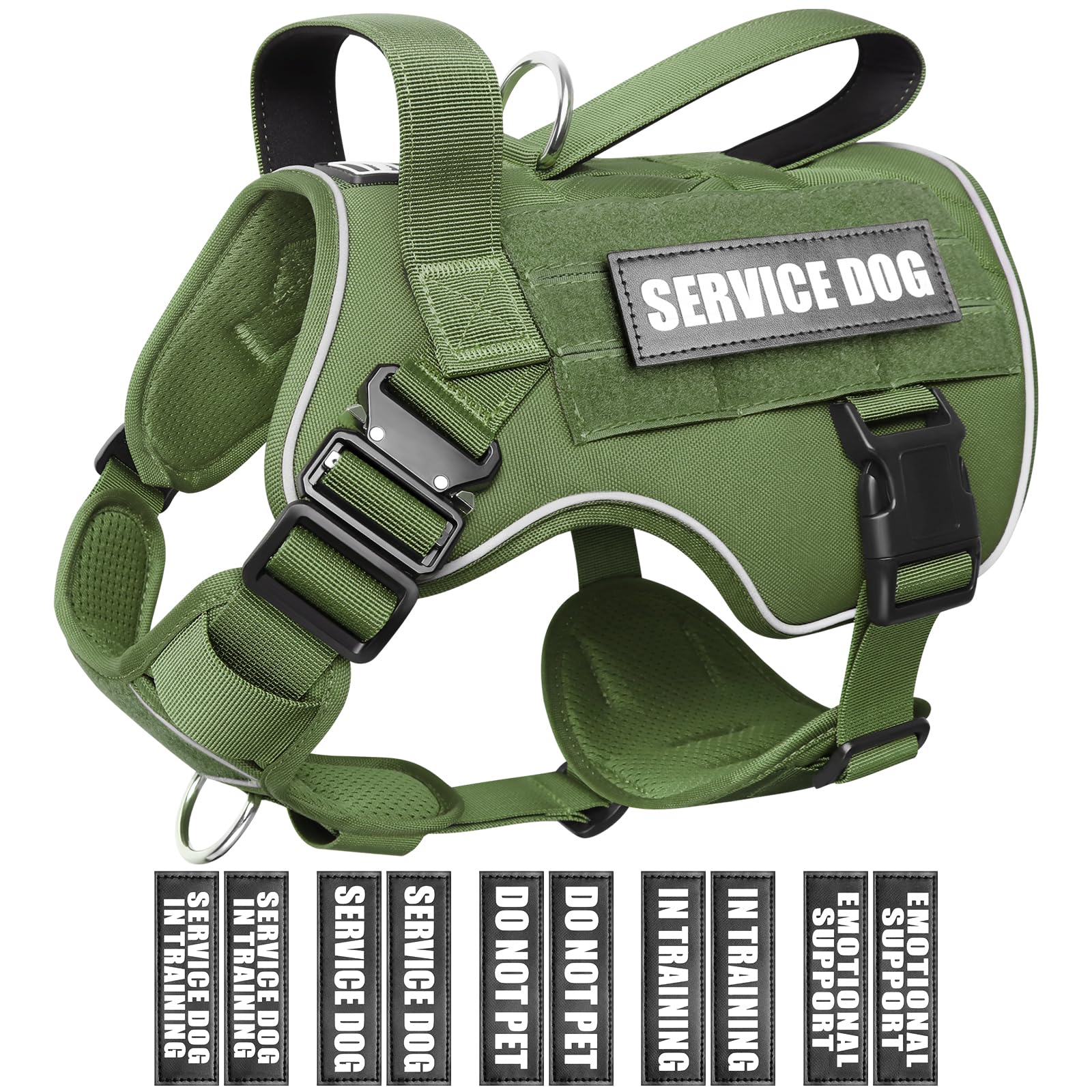 WINSEE Tactical Dog Harness for Large Dog, Heavy Duty Service Dog MOLLE Vest with 10 Pet Patches, No Pull Military Working Vest for Training Hunting
