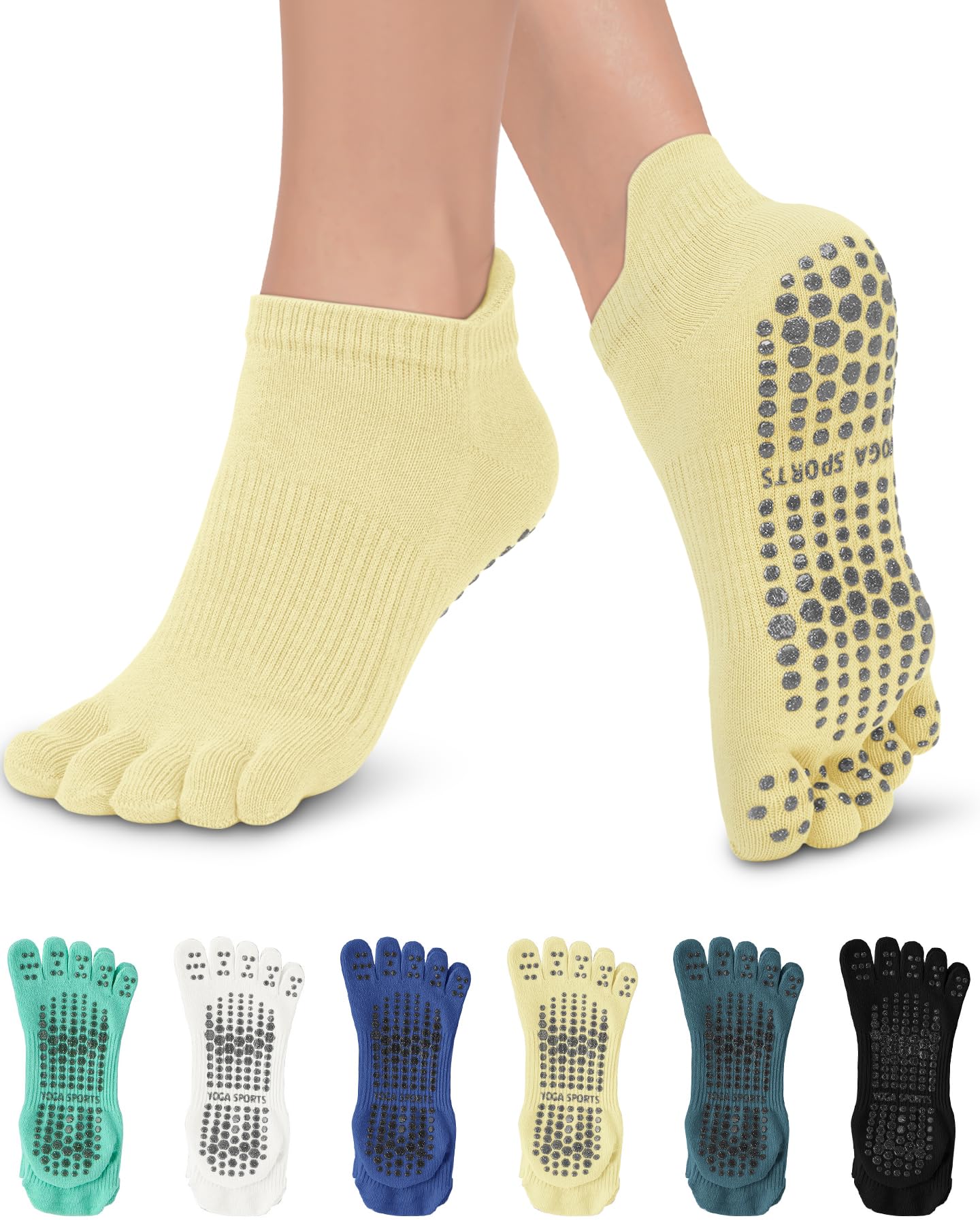 Aoliks 6 Pairs Pilates Grip Socks for Women, Non-slip Yoga Athletic Socks for Barre Ballet Barefoot Workout Hospital